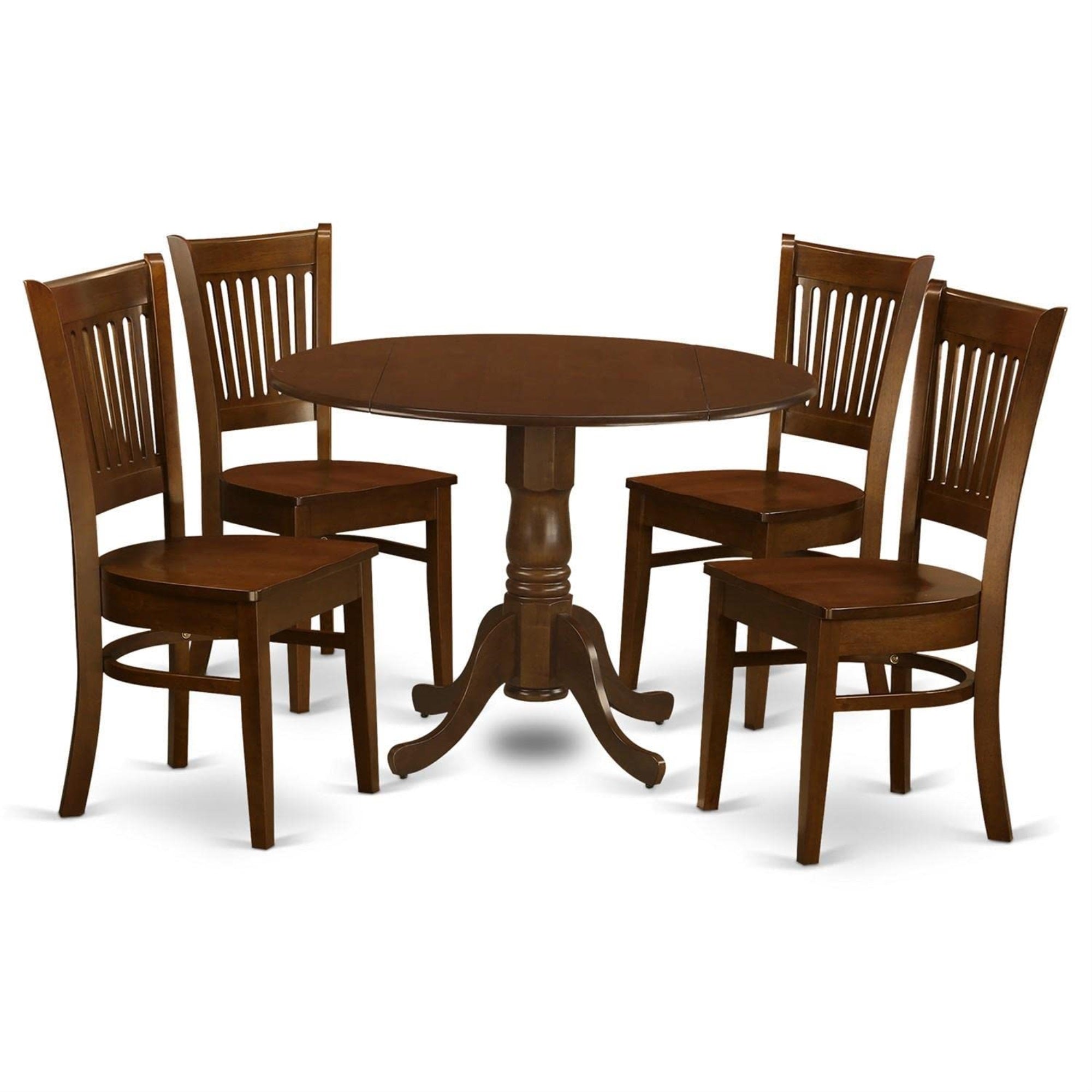 Casafoyer Dlva5-Esp-W 5 Piece Kitchen Table Set For 4 Includes A Round Dining Room Table With Dropleaf And 4 Solid Wood Seat Chairs, 42X42 Inch, Espresso