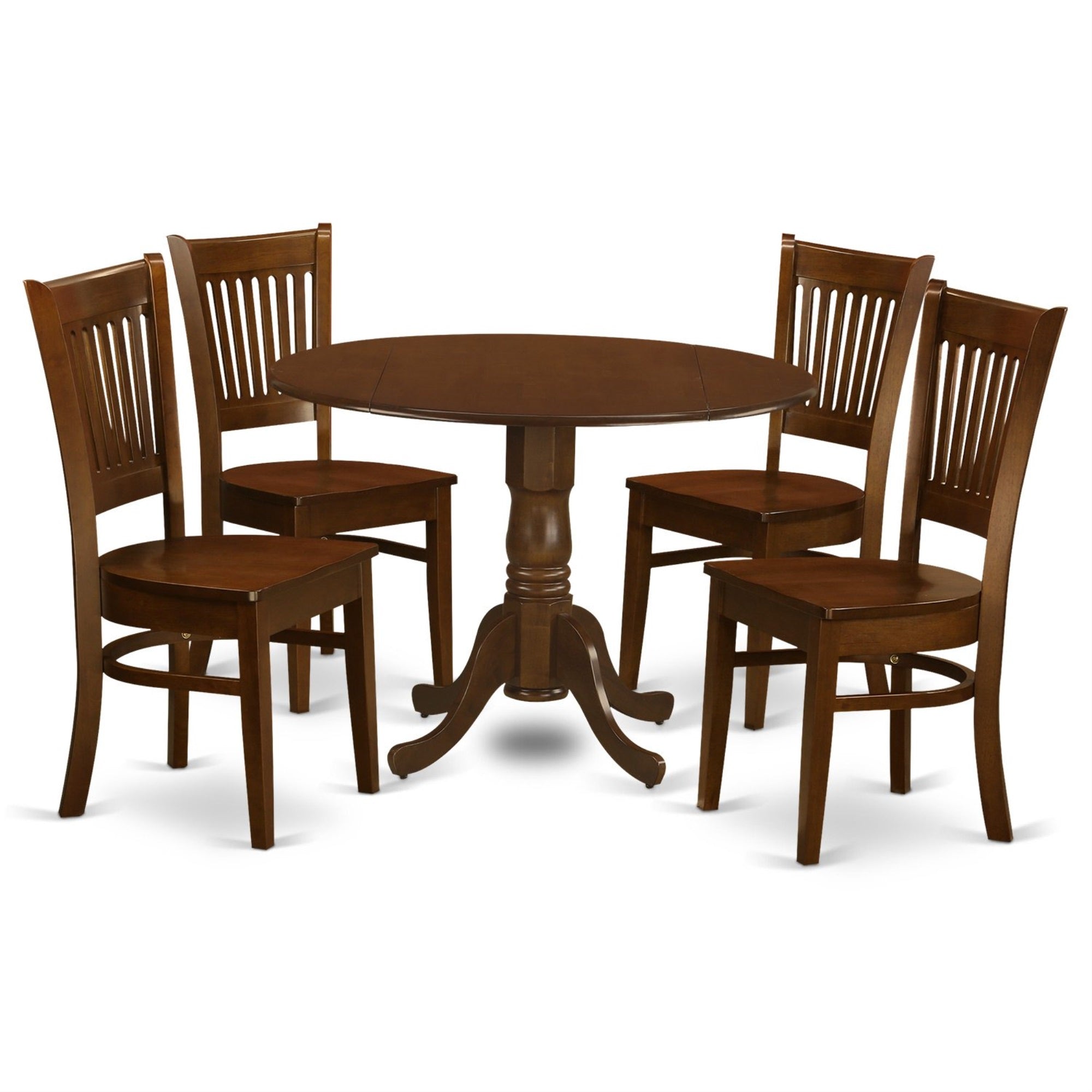 Ergode Dlva5-Esp-W 5-Piece Dining Set, Round Table & 4 Wooden Chairs, Espresso Finish, Mid-Century Design, Rubberwood Construction, Kitchen Decor