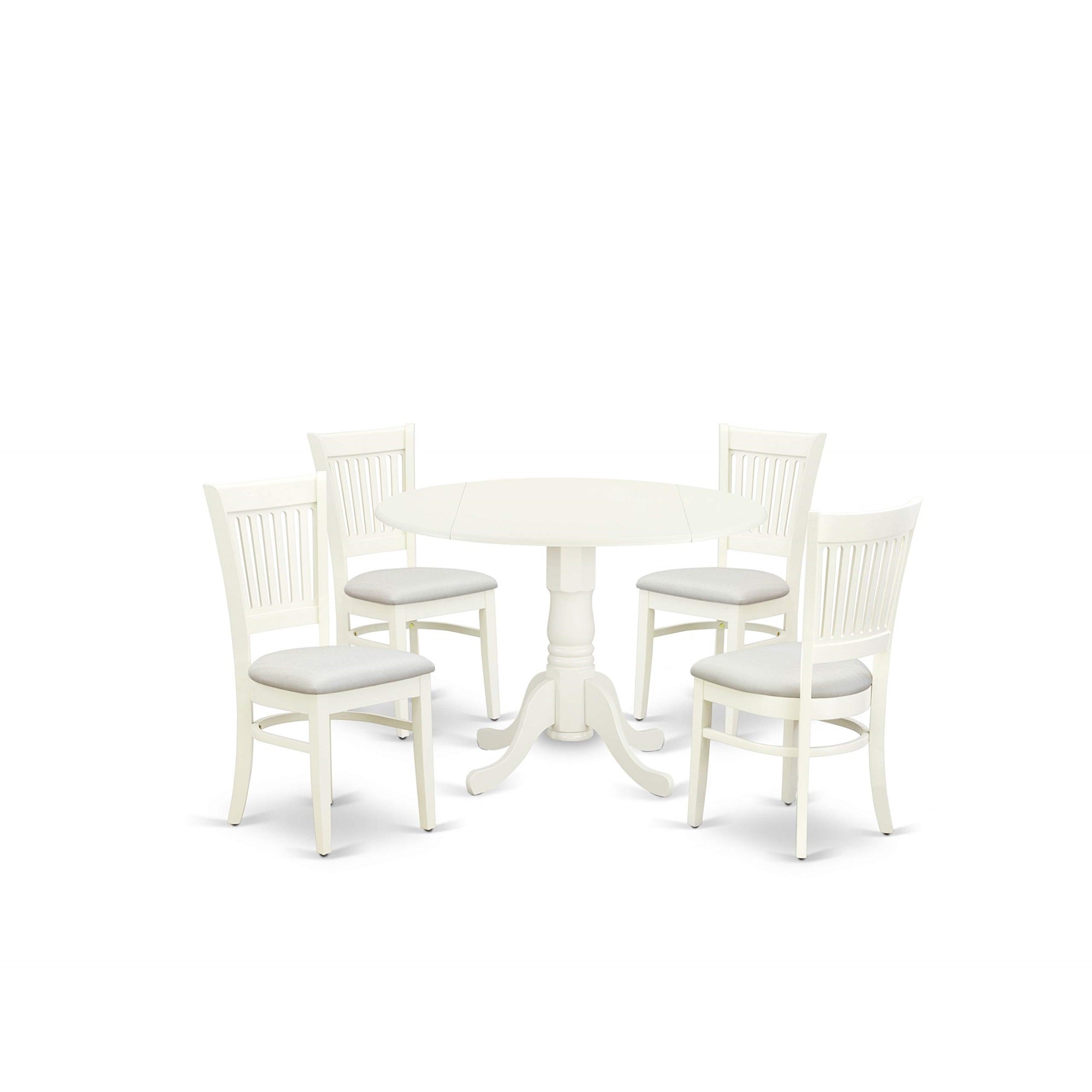 Ergode Dlva5-Lwh-C, 5-Pc Kitchen Room Set, Drop Leaves Wooden Dining Table, 4 Sleek Chairs, Linen White Finish, Versatile Design, Easy Assembly, Perfect For Casual Gatherings, 42X42 Inch