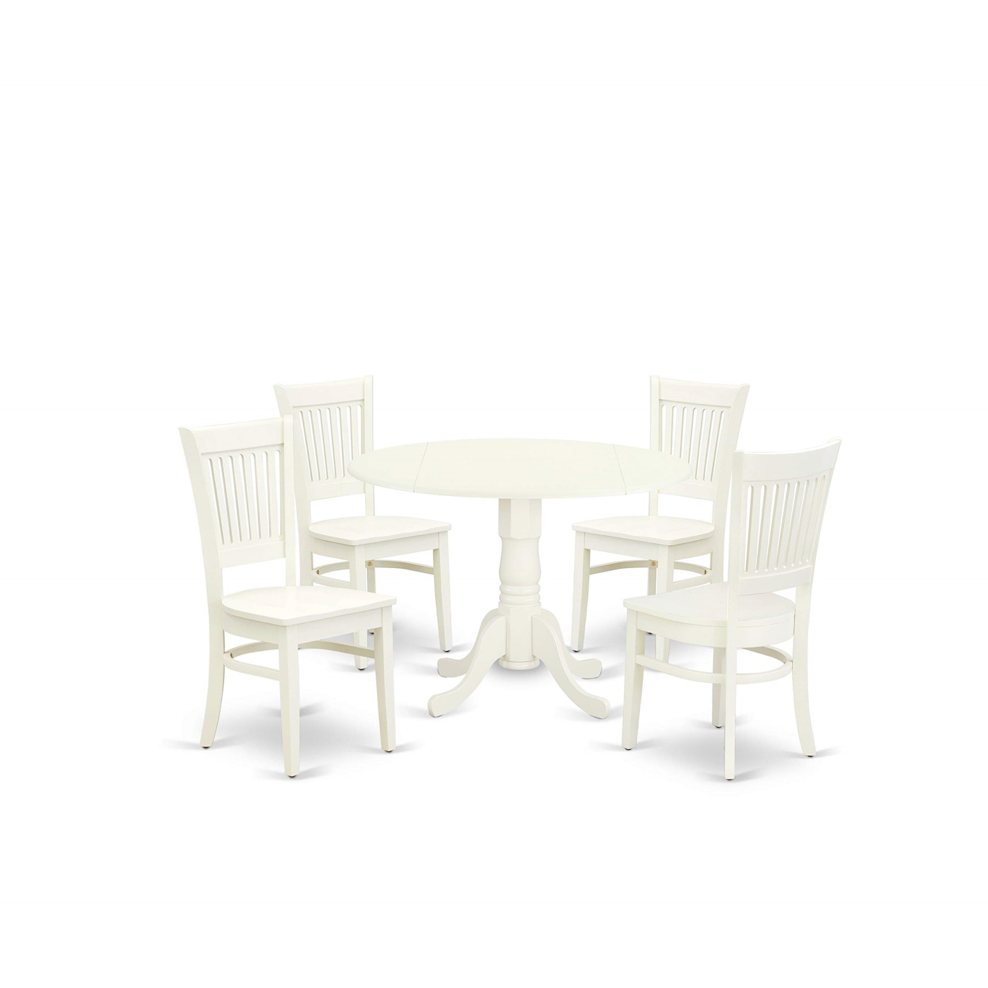 Ergode Dlva5-Lwh-W, 5-Piece Dining Table Set, Round Table With Drop Leaves, 4 Dining Chairs, Linen White Finish, Easy Assembly, Versatile For Casual Or Intimate Gatherings, Includes 4 Chairs & 1 Kitchen Dining Table