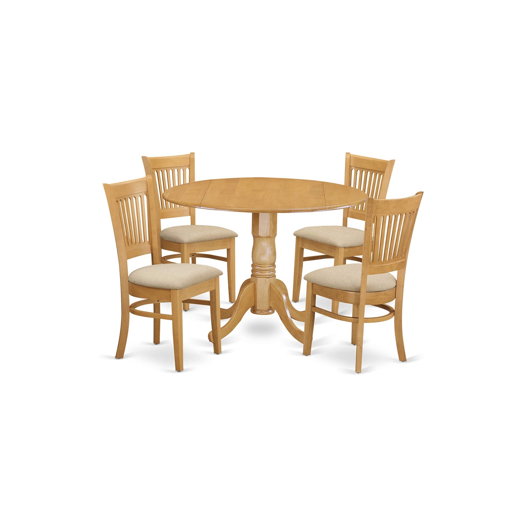Ergode Dlva5-Oak-C, 5-Piece Dining Set, Oak Finish, Linen Fabric Chairs, Rubberwood Construction, Modern Design, Pedestal Table, 42X42 Inch