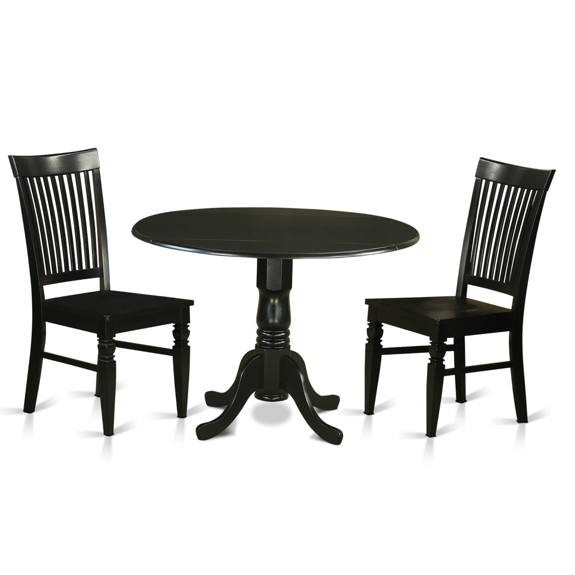 East West Furniture Dlwe3-Blk-W Dublin 3 Piece Room Set Contains A Round Kitchen Table With Dropleaf And 2 Dining Chairs, 42X42 Inch, Black