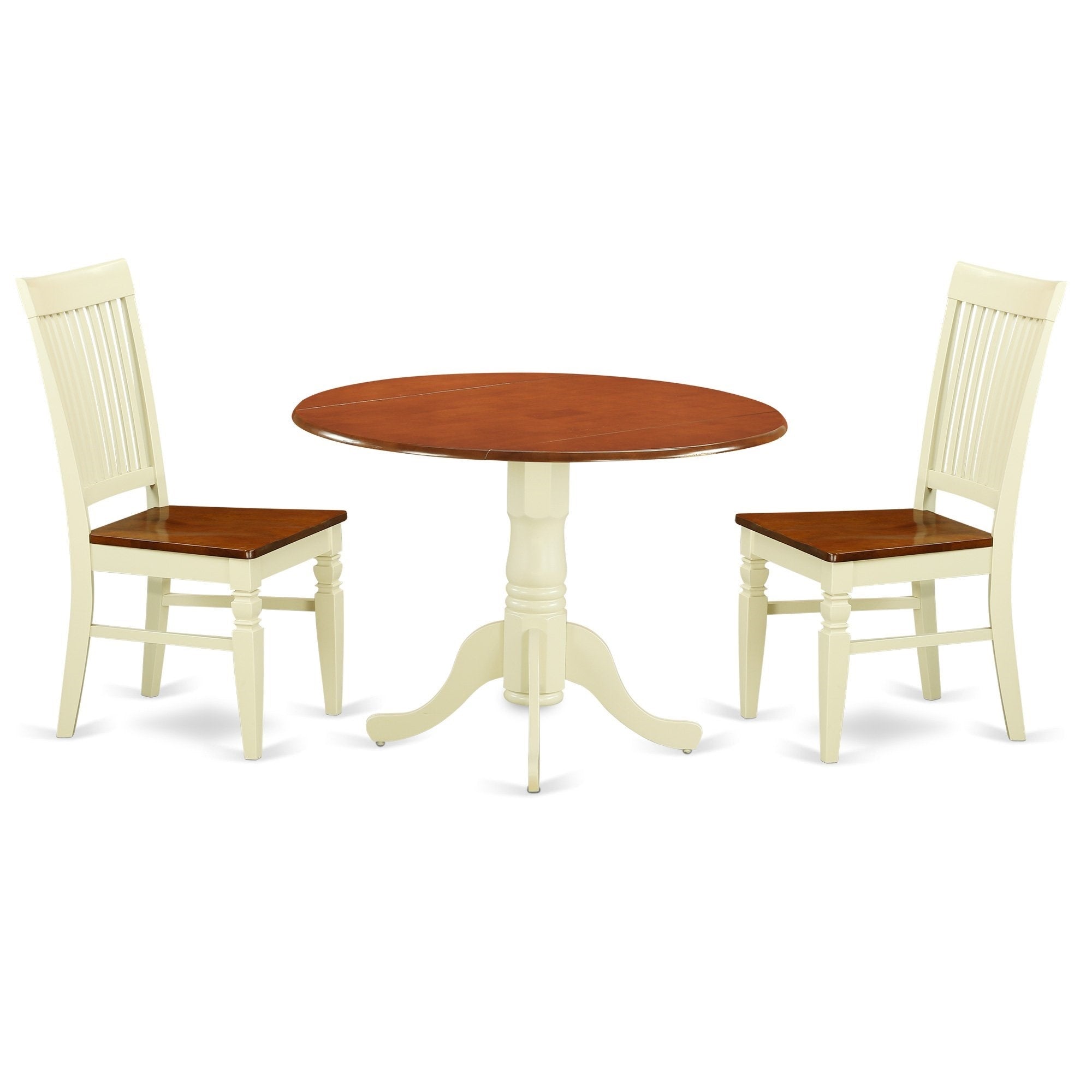 Casafoyer Dlwe3-Bmk-W 3 Piece Dining Set Contains A Round Dining Room Table With Dropleaf And 2 Wood Seat Chairs, 42X42 Inch, Buttermilk & Cherry