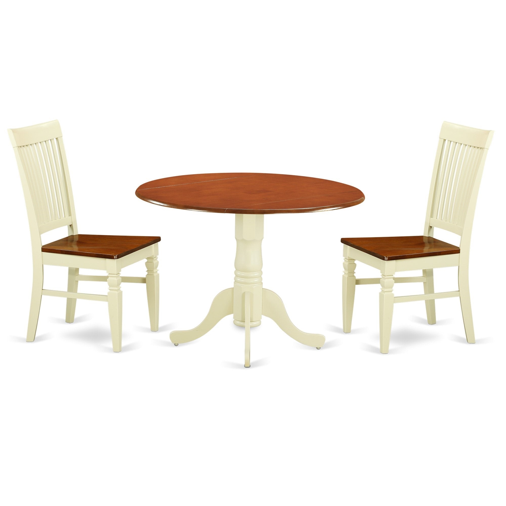 East West Furniture Dlwe3-Bmk-W Dublin 3 Piece Set Contains A Round Dining Room Table With Dropleaf And 2 Wood Seat Chairs, 42X42 Inch, Buttermilk & Cherry