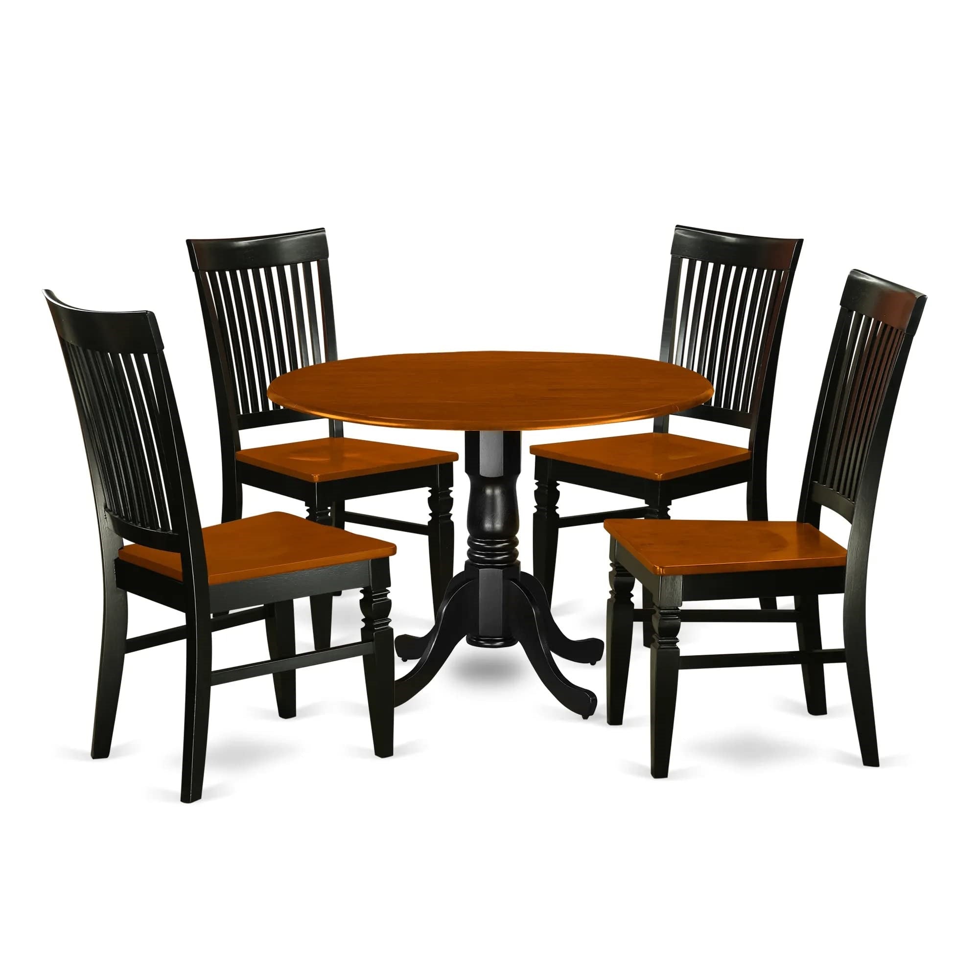 Ergode Dlwe5-Bch-W Kitchen Set, 5-Piece Mid-Century Dining Set, Table & 4 Chairs, Asian Rubber Wood, Cherry Table & Black Chairs, 42X42 Inch