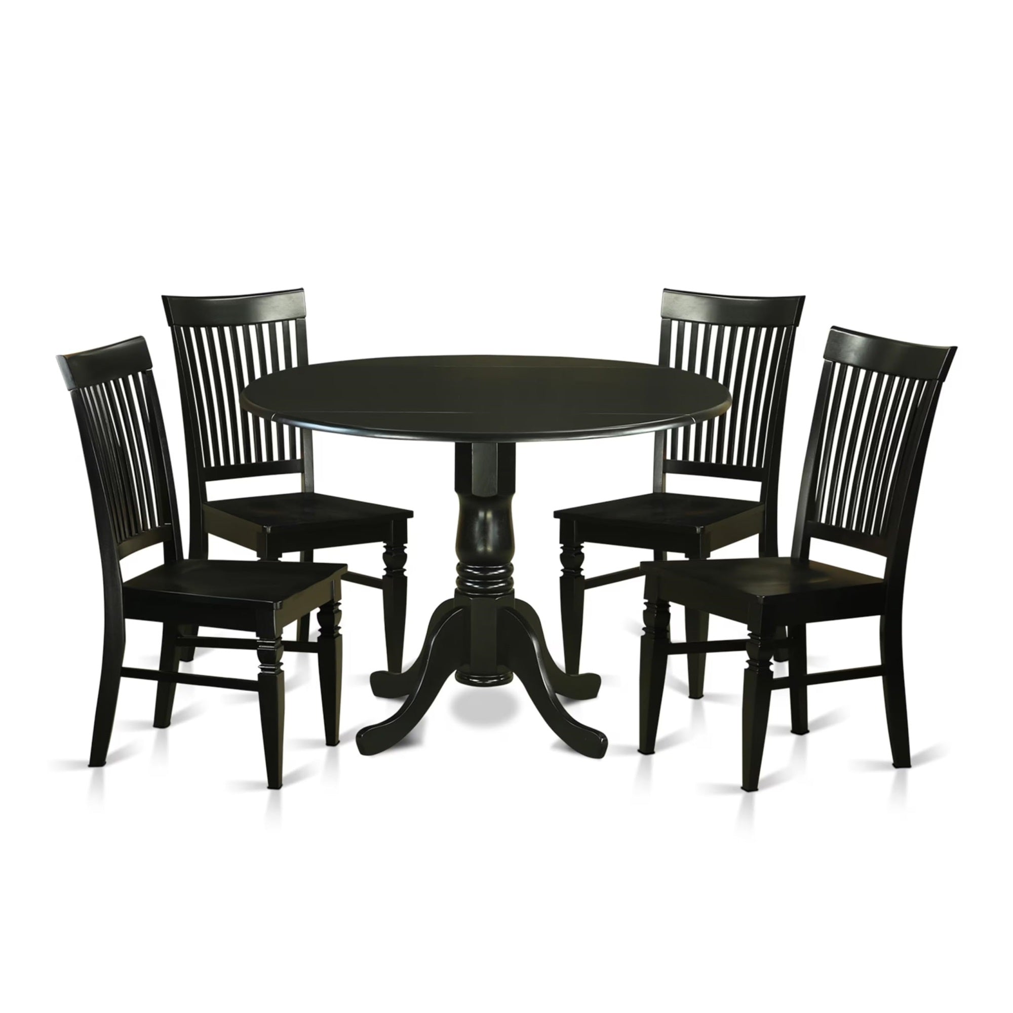 Casafoyer Dlwe5-Blk-W 5 Piece Dinette Set For 4 Includes A Round Dining Table With Dropleaf And 4 Dining Room Chairs, 42X42 Inch, Black