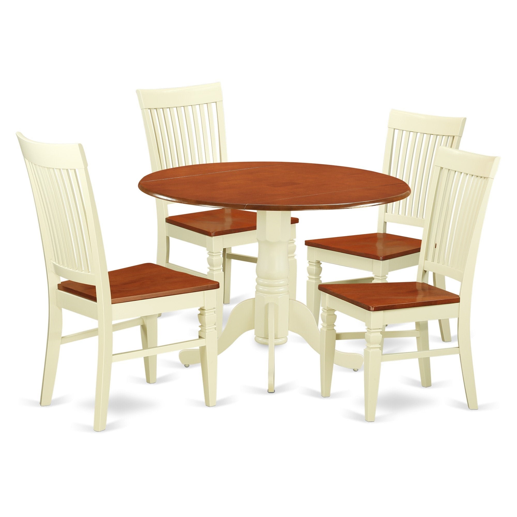 Ergode Dlwe5-Bmk-W, 5-Piece Mid-Century Dining Table Set, Round Table & 4 Kitchen Chairs, Asian Wood, Buttermilk & Cherry, 42X42 Inch