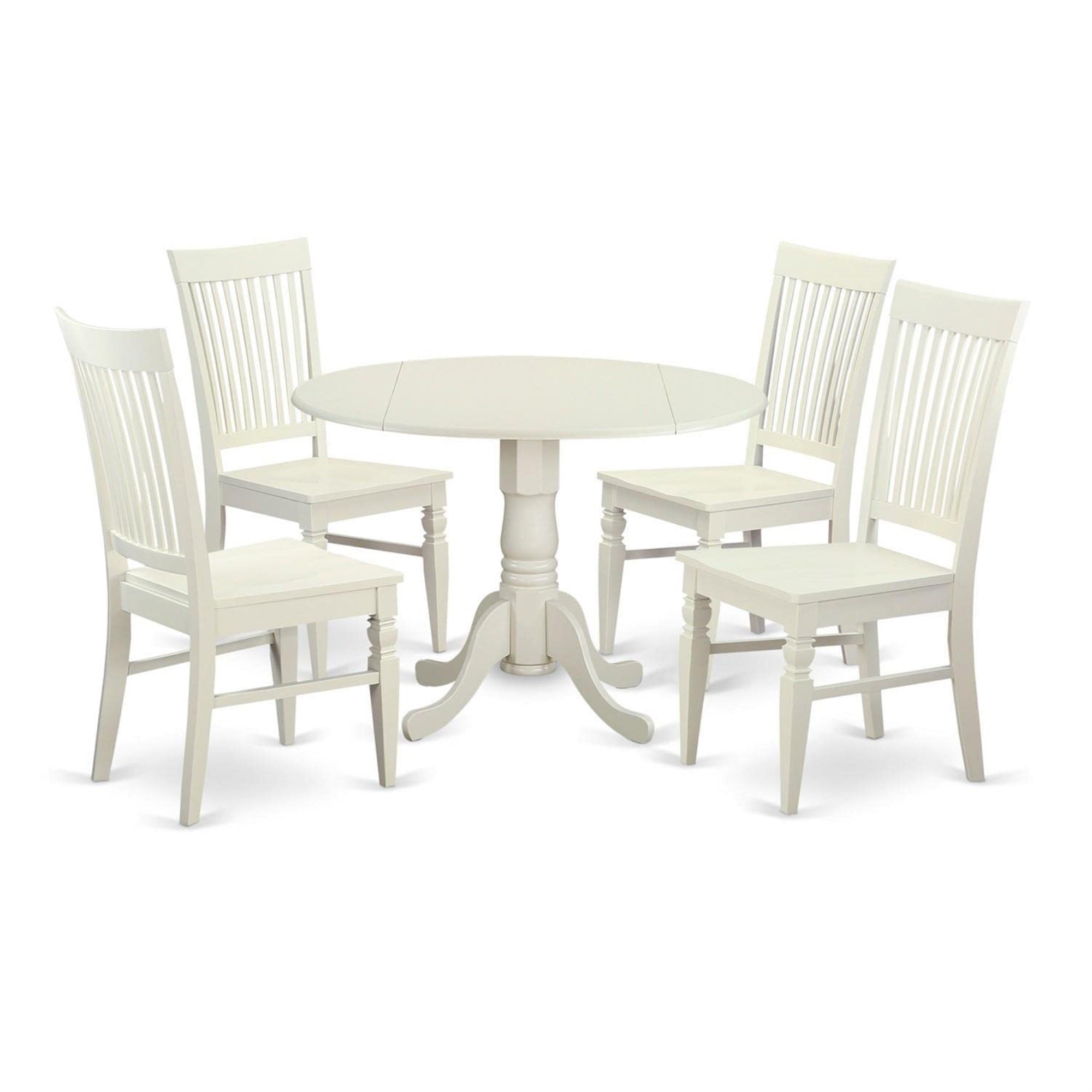 Casafoyer Dlwe5-Whi-W 5 Piece Dining Table Set For 4 Includes A Round Kitchen Table With Dropleaf And 4 Dining Room Chairs, 42X42 Inch, Linen White