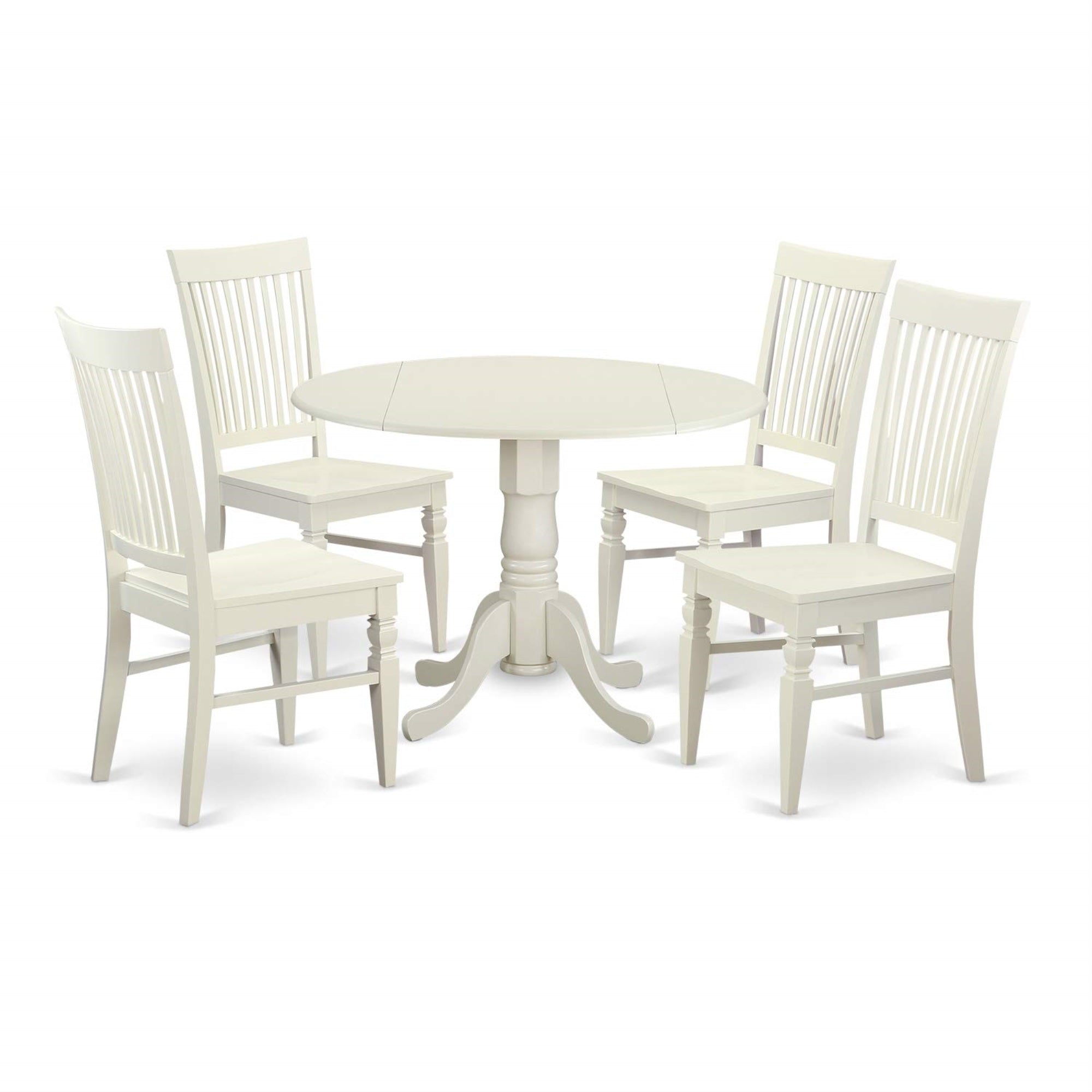 Ergode Dlwe5-Whi-W, 5-Piece Dinette Set, Round Kitchen Table With 4 Chairs, White, Rubber Wood, 42X42 Inch