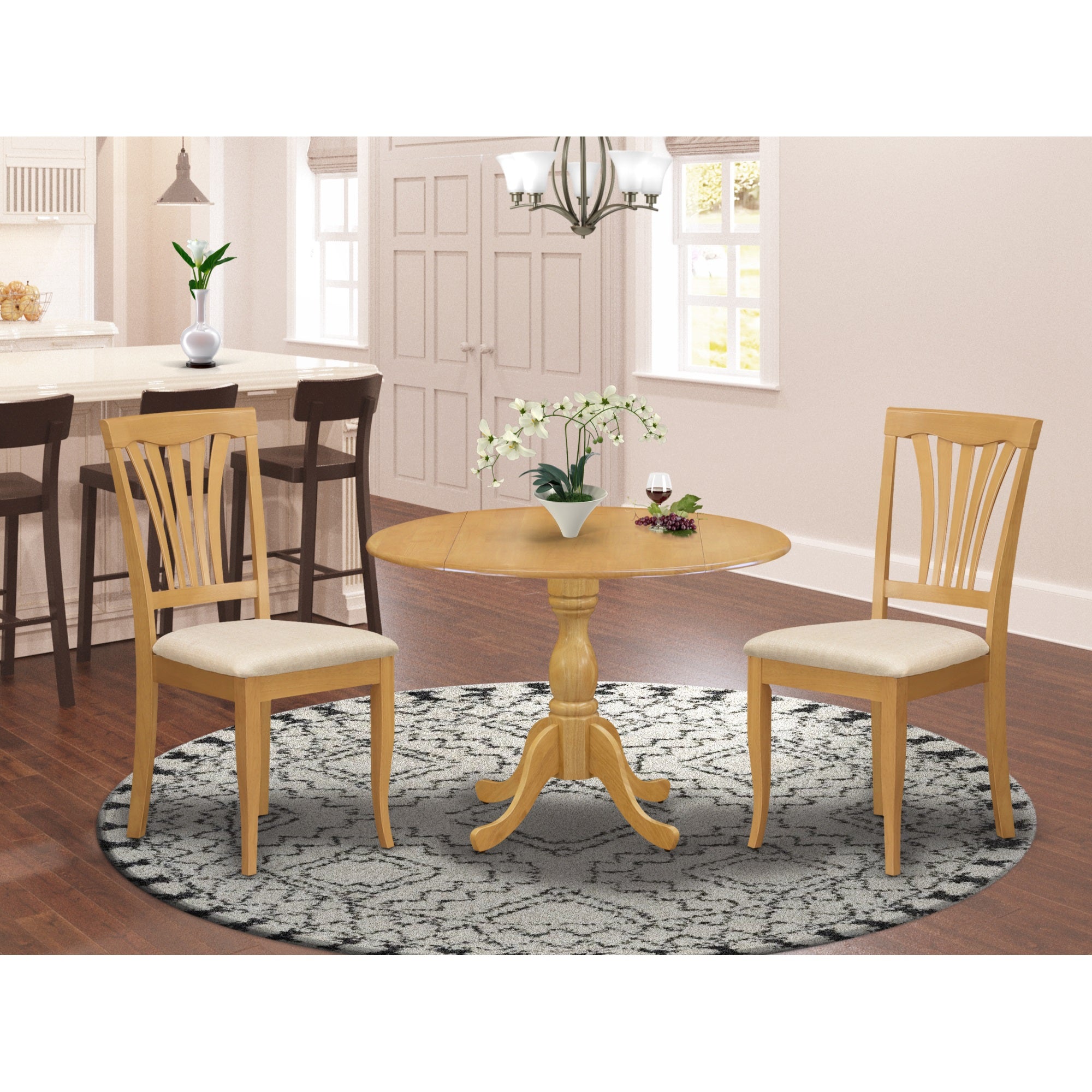 East West Furniture Dmav3-Oak-C 3 Piece Modern Dining Table Set - Oak Wood Table And 2 Oak Linen Fabric Modern Dining Chairs With Slatted Back - Oak Finish