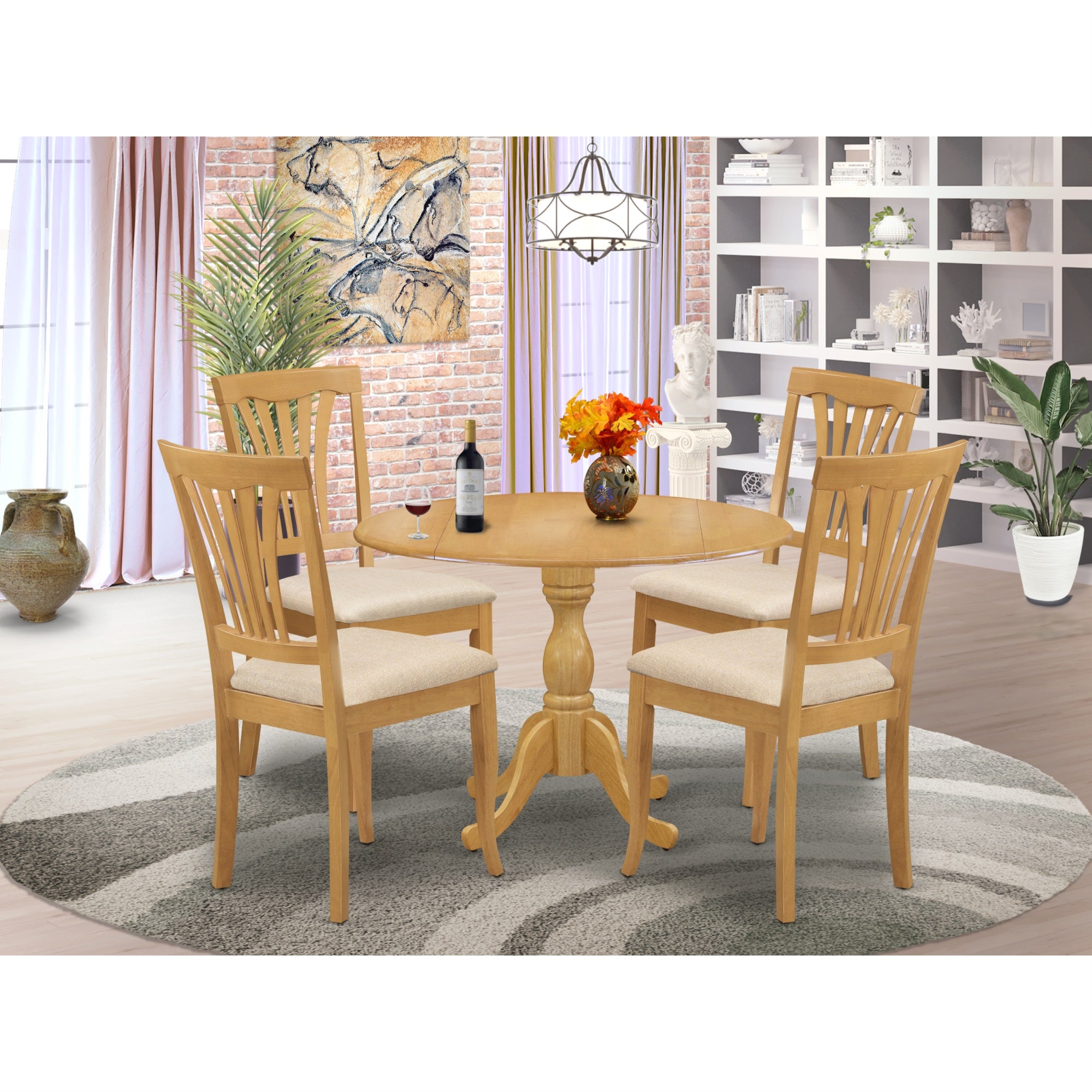 East West Furniture Dmav5-Oak-C 5 Piece Dining Room Set - Oak Dining Room Table And 4 Oak Linen Fabric Kitchen & Dining Room Chairs With Slatted Back- Oak Finish