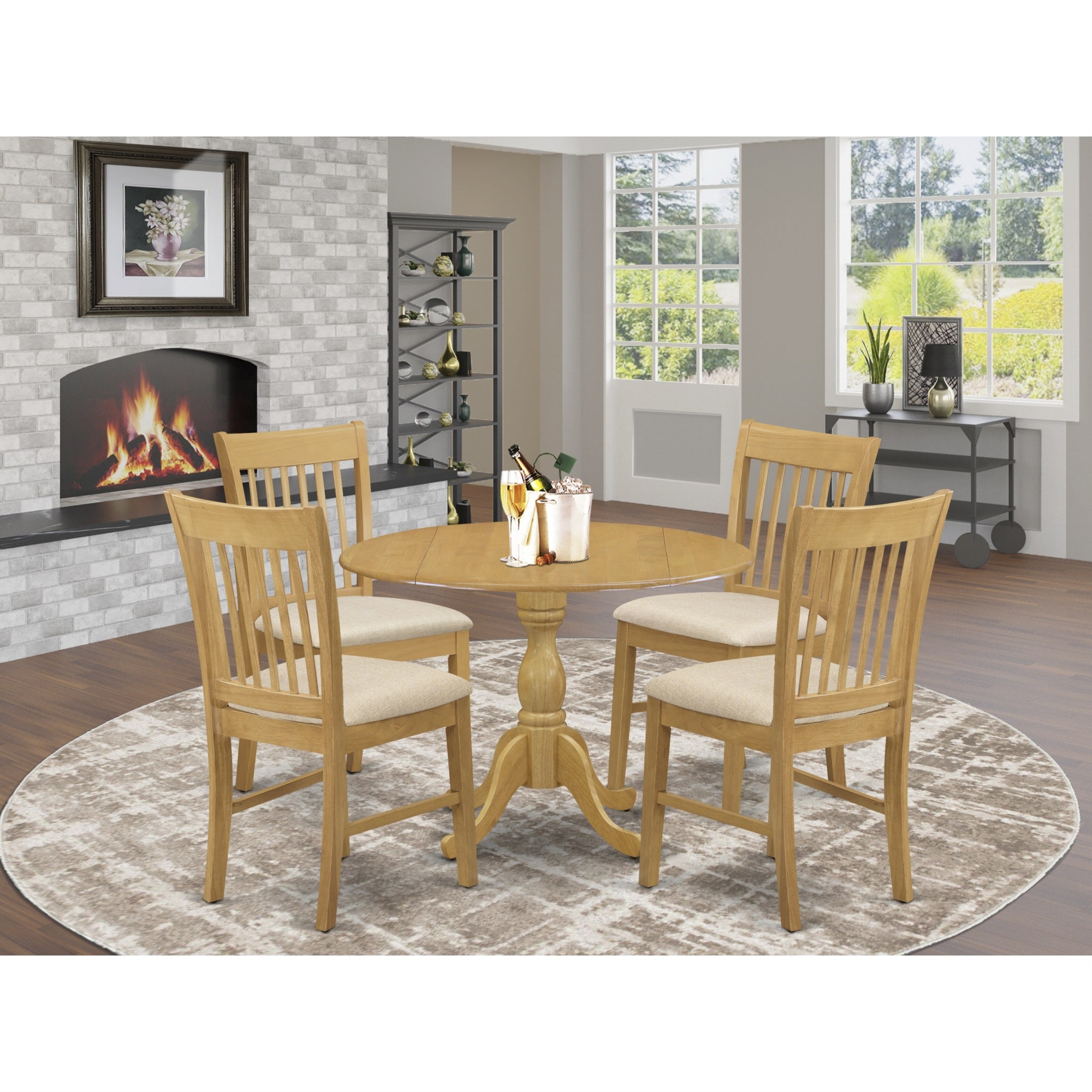 East West Furniture Dmnf5-Oak-C 5 Piece Dining Room Table Set - Oak Modern Dining Table And 4 Oak Linen Fabric Dining Room Chairs With Slatted Back - Oak Finish