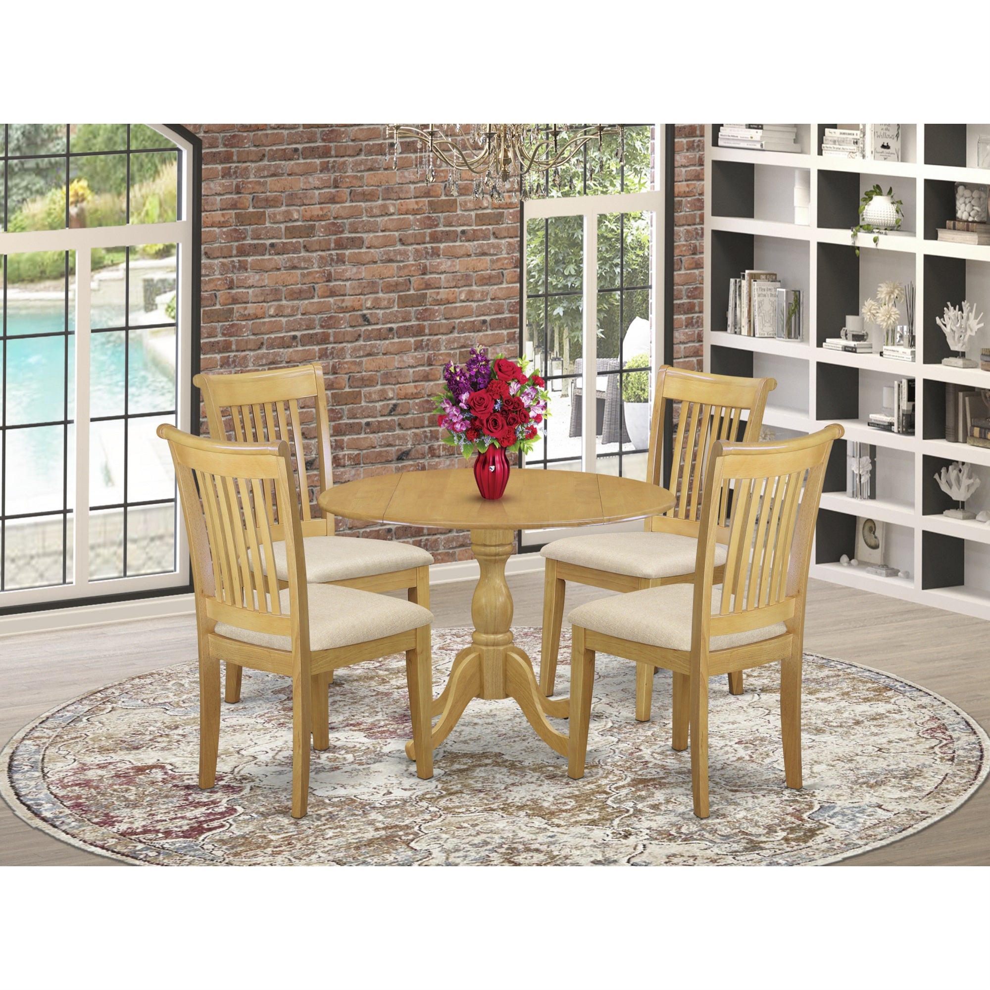 East West Furniture Dmpo5-Oak-C 5 Piece Dining Table Set - Oak Wood Table And 4 Oak Linen Fabric Kitchen & Dining Room Chairs With Slatted Back - Oak Finish