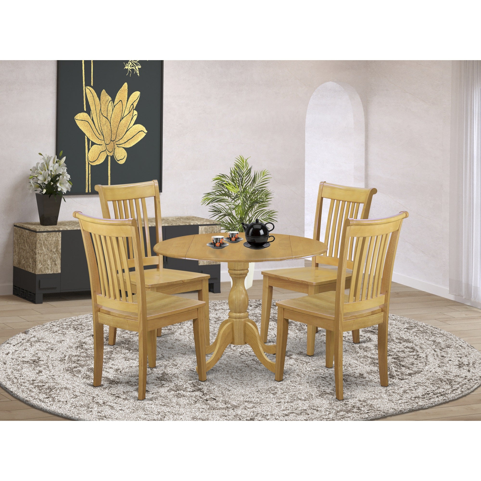 East West Furniture Dmpo5-Oak-W 5 Piece Wooden Dining Table Set - Oak Modern Dining Table And 4 Oak Wood Dining Chairs With Slatted Back - Oak Finish