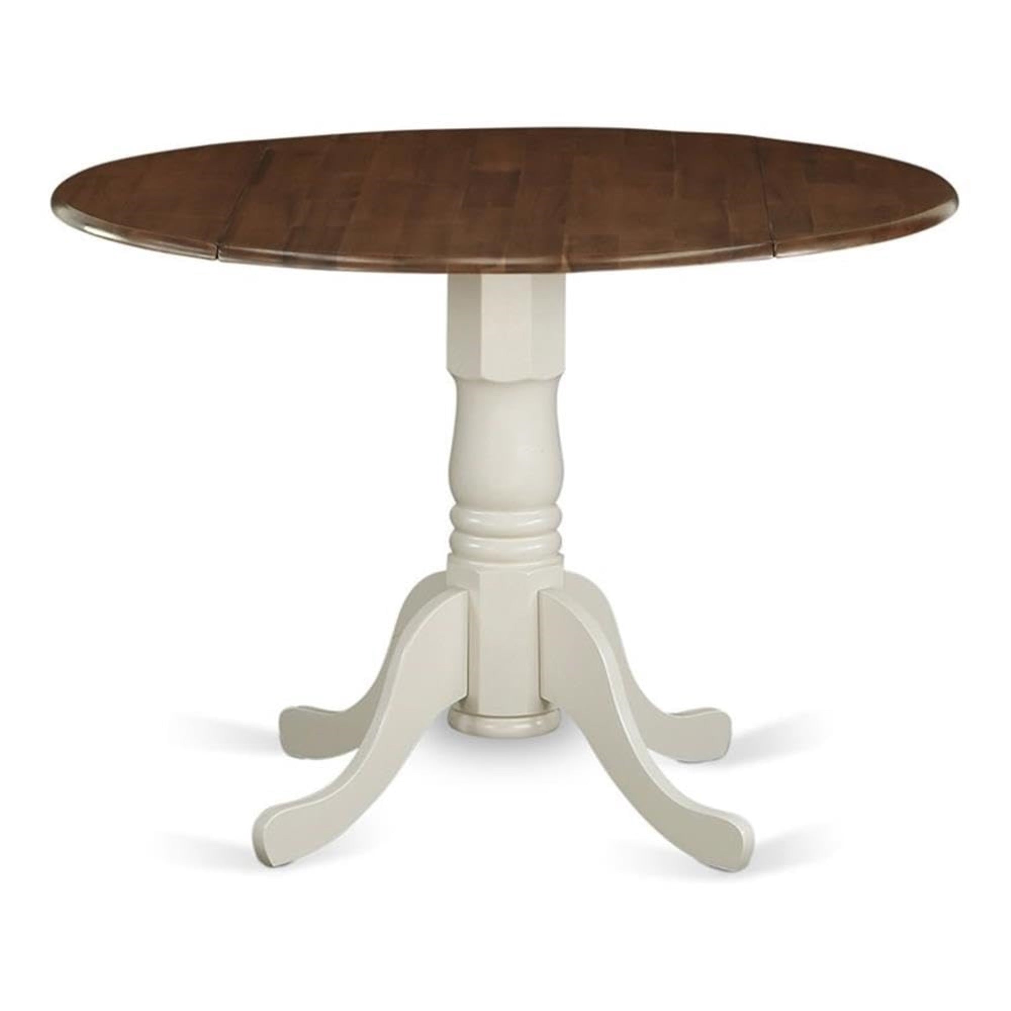 Casafoyer Dmt-Wlw-Tp Dublin Modern Kitchen Table - A Round Dining Table Top With Dropleaf & Pedestal Base, 42X42 Inch, Walnut & Linen White