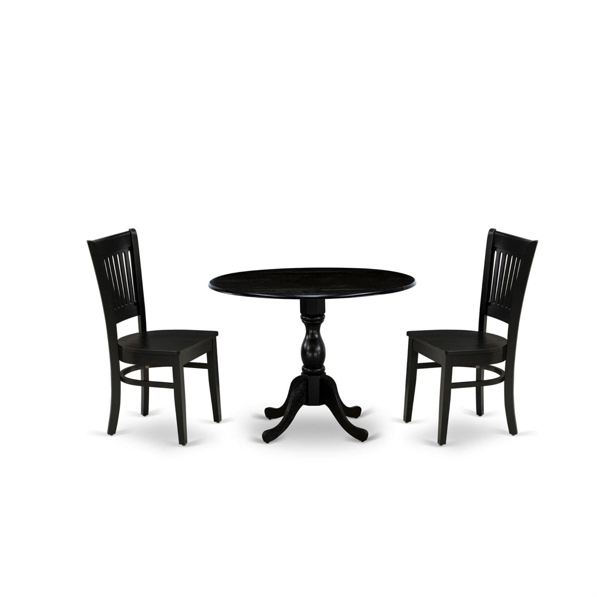 Casafoyer Dmva3-Blk-W 3 Piece Dinette Set For Small Spaces Contains A Round Dining Table With Dropleaf And 2 Dining Chairs, 42X42 Inch, Black