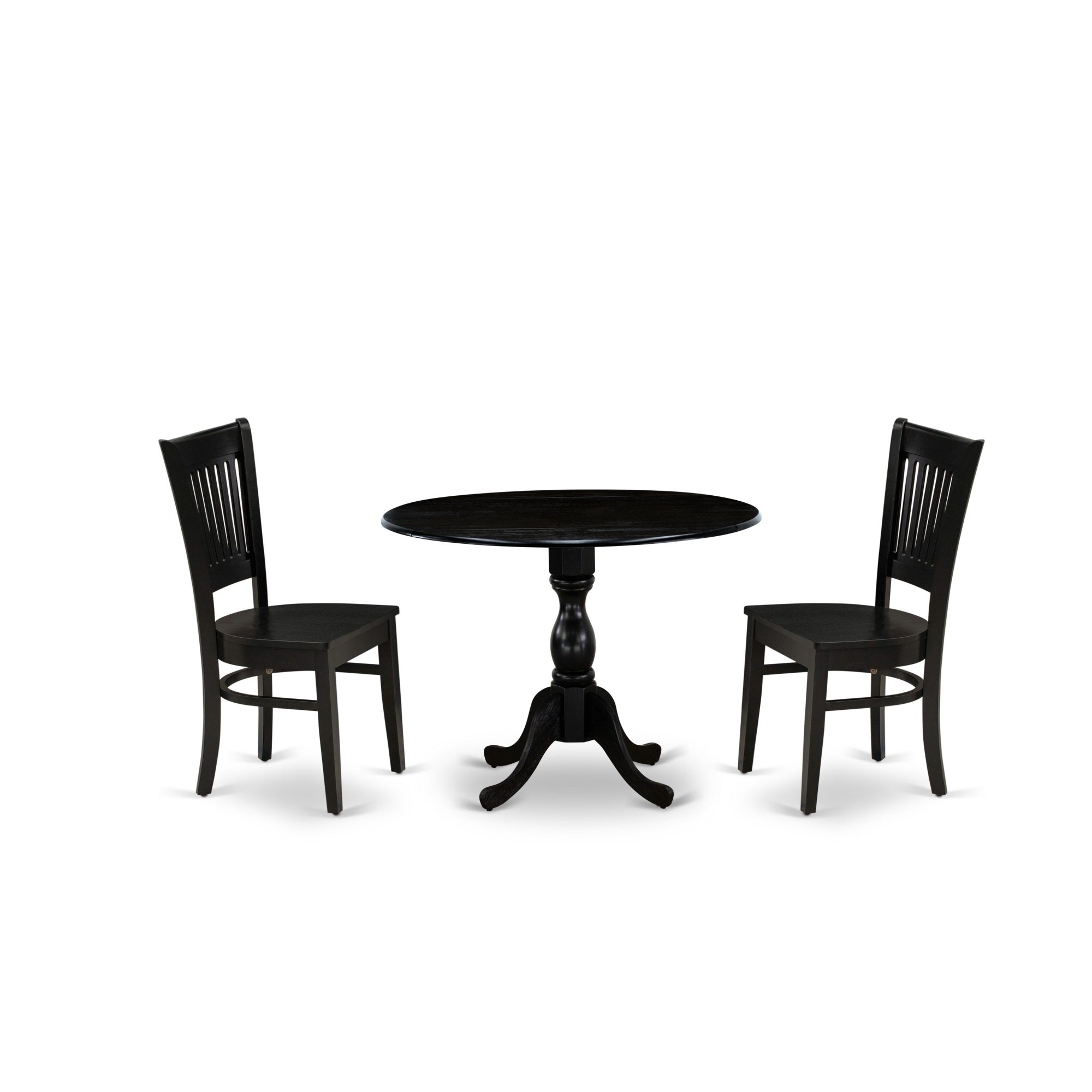 East West Furniture - Dmva3-Blk-W - 3-Pc Kitchen Dining Set- 2 Modern Chair With Wooden Seat And Slatted Chair Back - Drop Leaves Dining Table - Black Finish