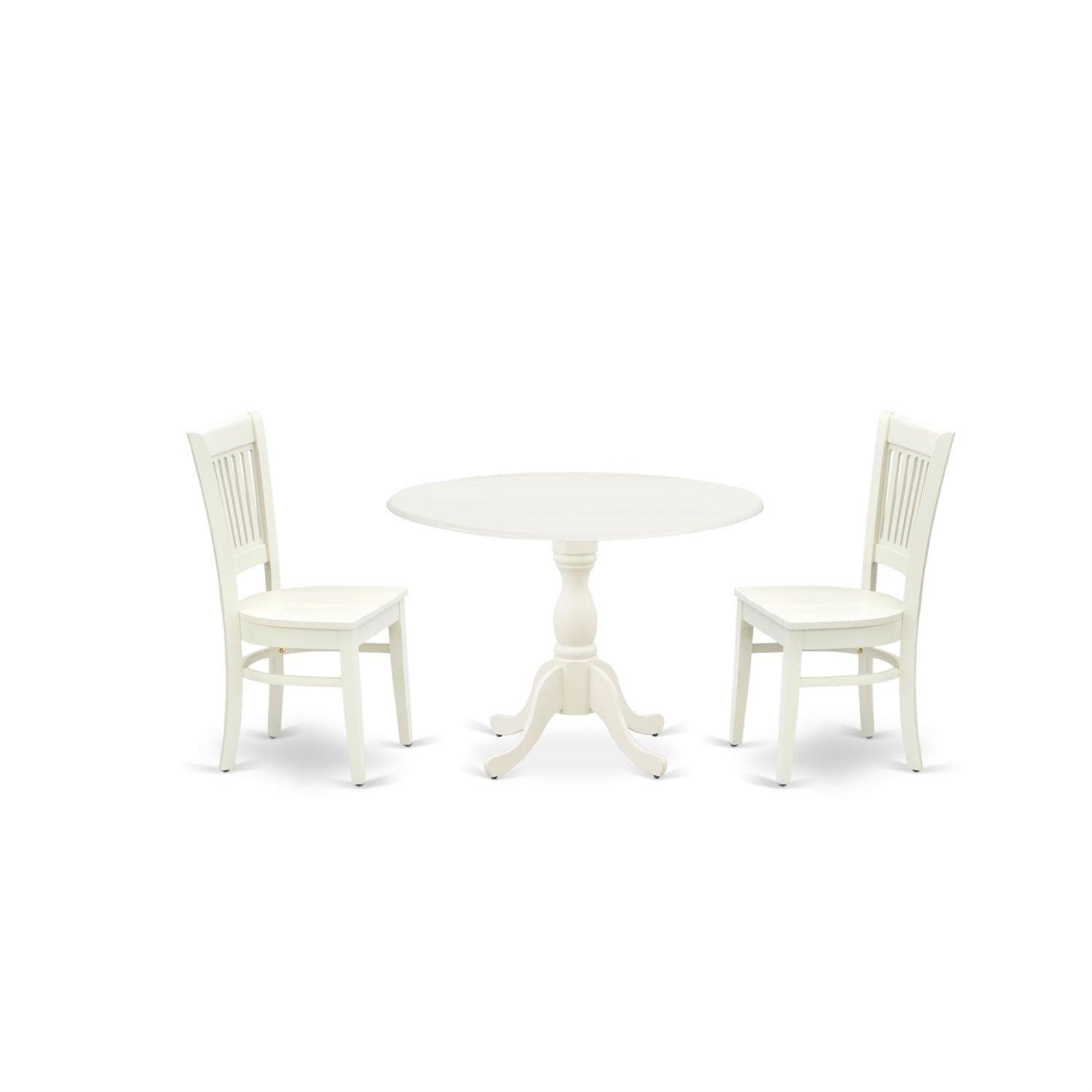 Casafoyer Dmva3-Lwh-W 3 Piece Kitchen Table & Chairs Set Contains A Round Dining Room Table With Dropleaf And 2 Dining Chairs, 42X42 Inch, Linen White
