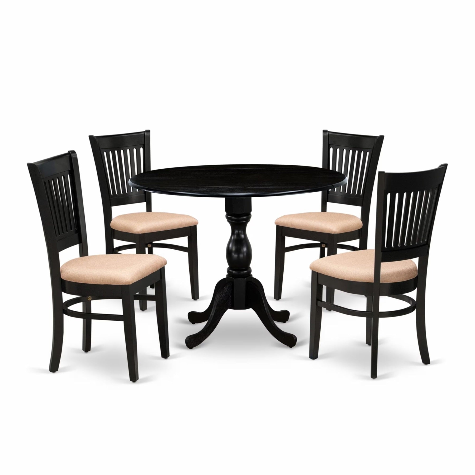 Casafoyer Dmva5-Blk-C 5 Piece Kitchen Table & Chairs Set Includes A Round Dining Room Table With Dropleaf And 4 Linen Fabric Upholstered Dining Chairs, 42X42 Inch, Black