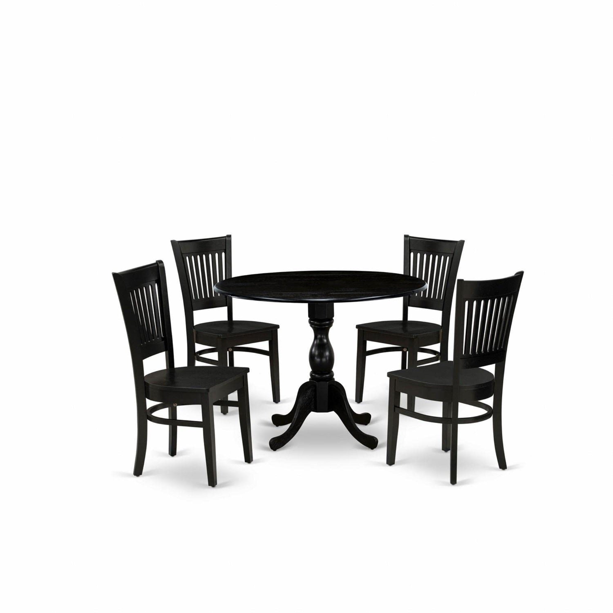 Casafoyer Dmva5-Blk-W 5 Piece Dinette Set For 4 Includes A Round Dining Room Table With Dropleaf And 4 Dining Chairs, 42X42 Inch, Black