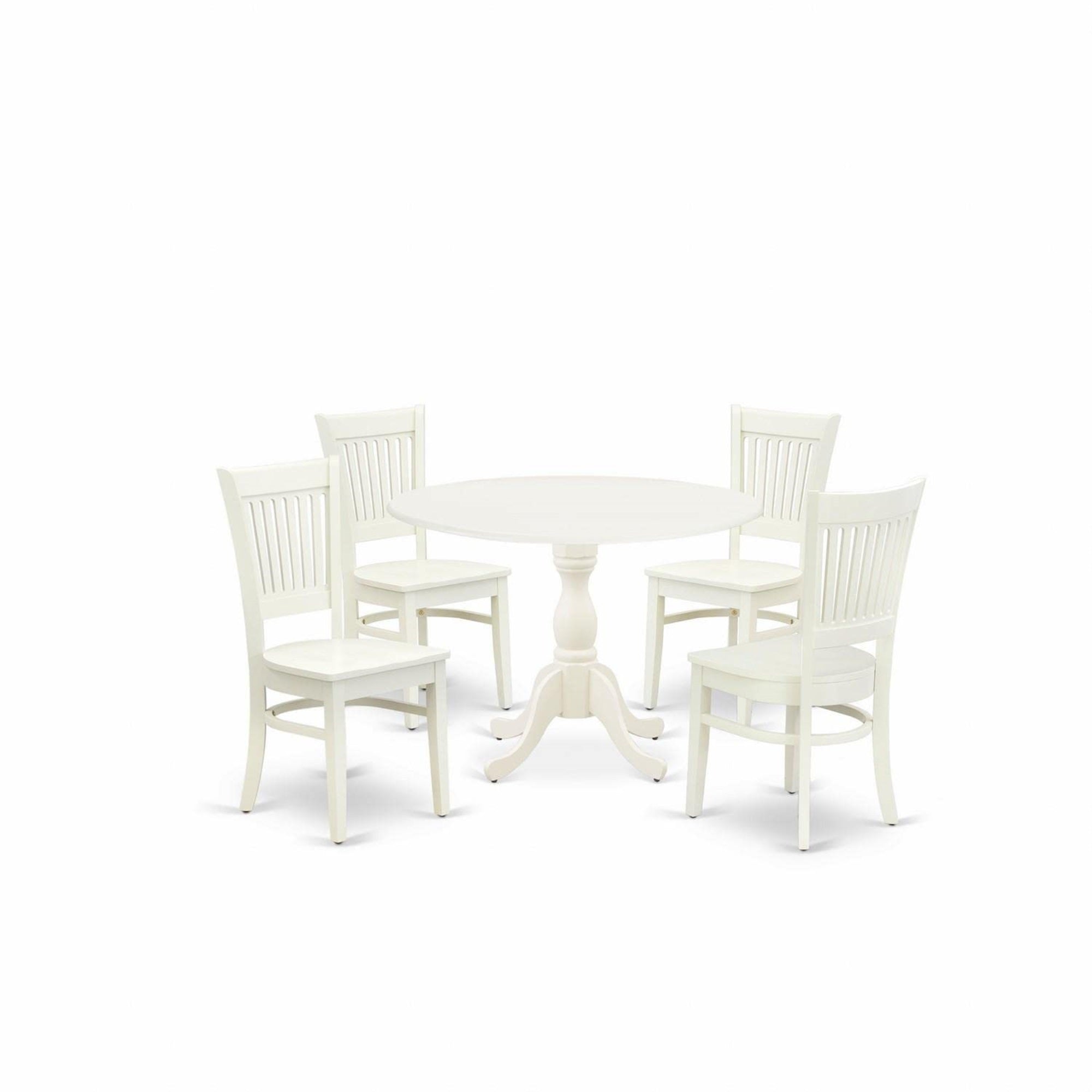 Casafoyer Dmva5-Lwh-W 5 Piece Modern Dining Table Set Includes A Round Wooden Table With Dropleaf And 4 Kitchen Dining Chairs, 42X42 Inch, Linen White