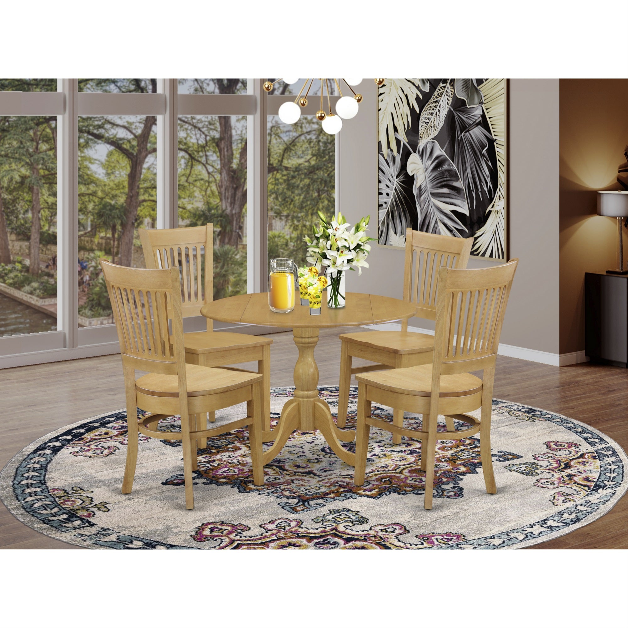 East West Furniture Dmva5-Oak-W 5 Piece Dining Room Set - Oak Wood Dining Table And 4 Oak Wooden Dining Chairs For Dining Room With Slatted Back - Oak Finish