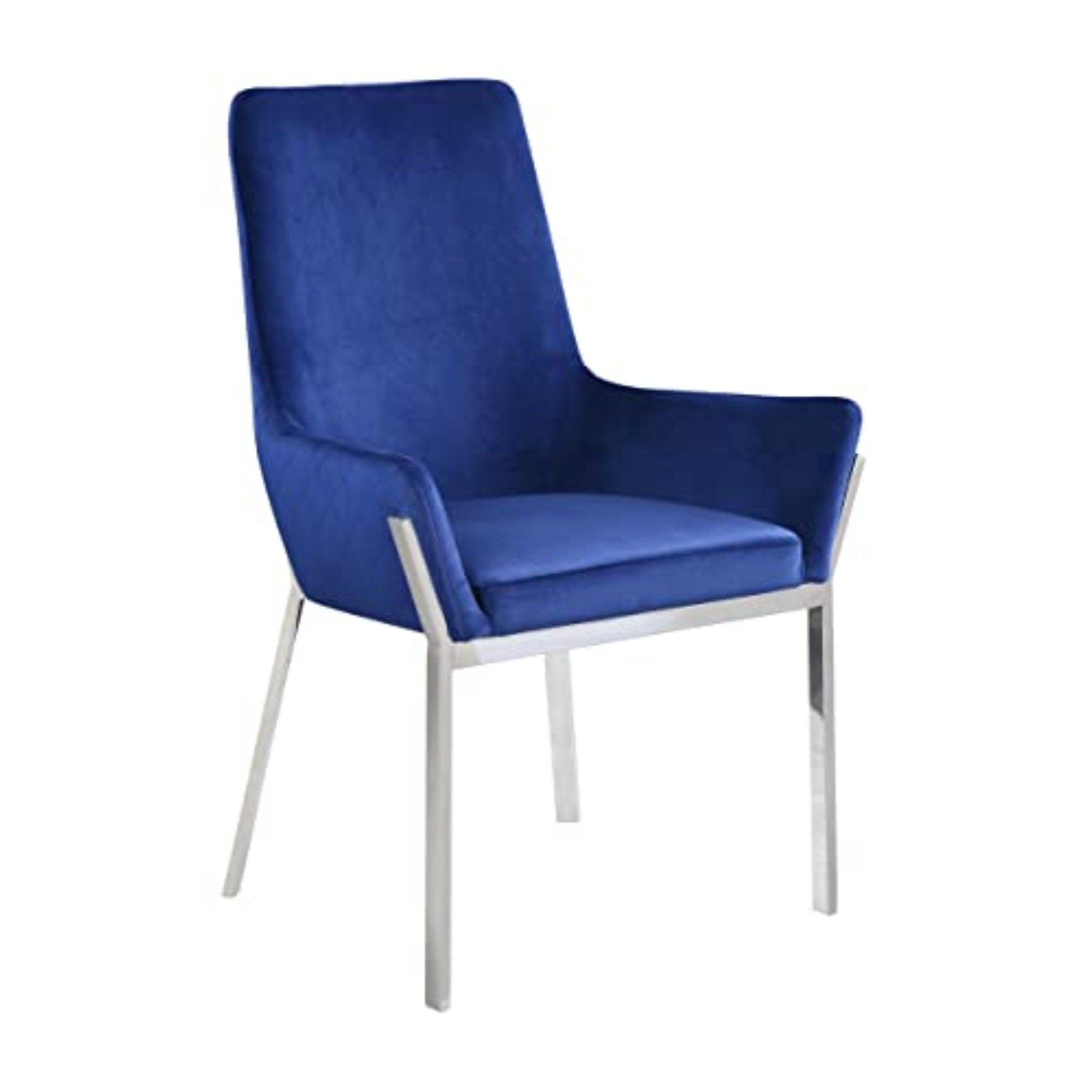 DN00222 - Side Chair (Set-2), Blue Velvet & Mirrored Silver Finish - Cambrie