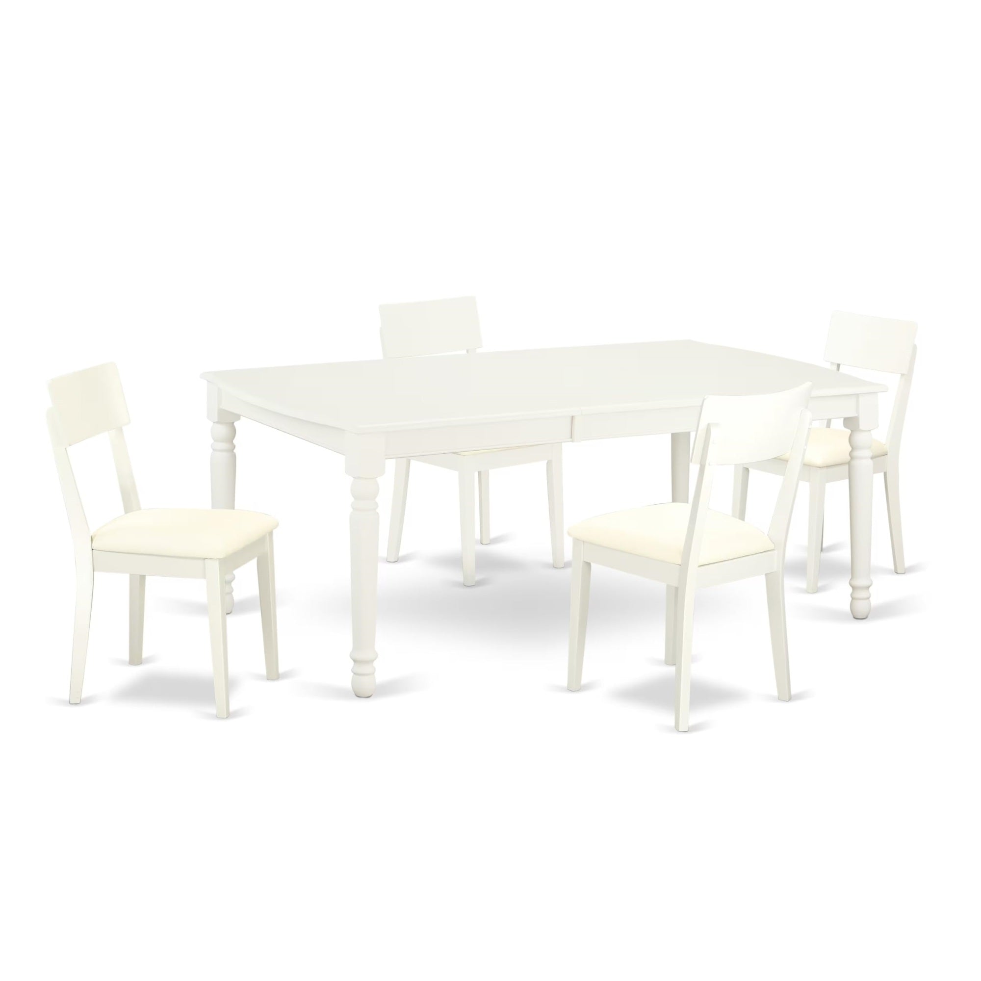 Casafoyer Doad5-Lwh-Lc 5 Piece Modern Dining Table Set Includes A Rectangle Wooden Table With  Leaf And 4 Faux Leather Dining Room Chairs, 42X78 Inch, Linen White