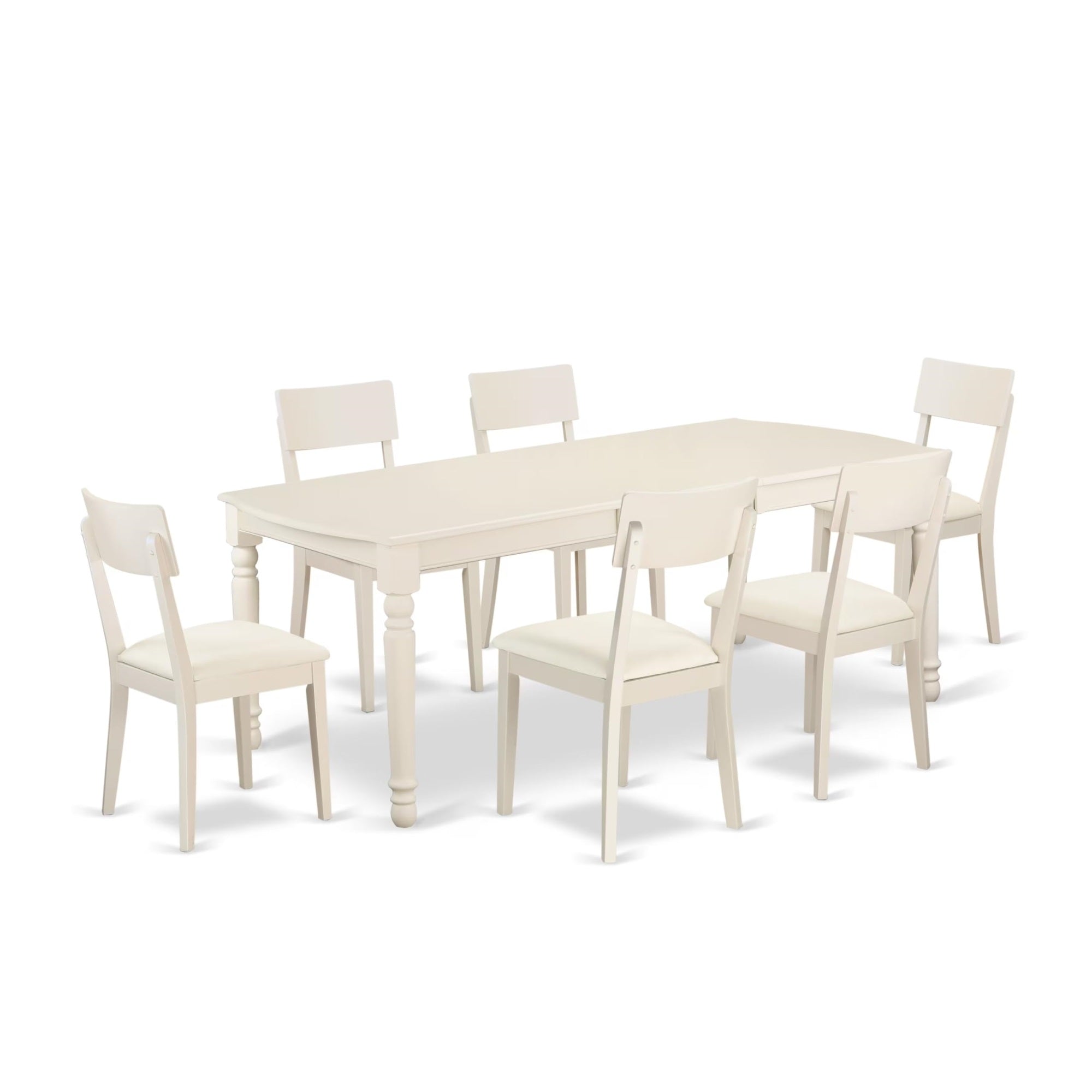 Casafoyer Doad7-Lwh-Lc 7 Piece Dining Room Table Set Consist Of A Rectangle Kitchen Table With  Leaf And 6 Faux Leather Upholstered Chairs, 42X78 Inch, Linen White