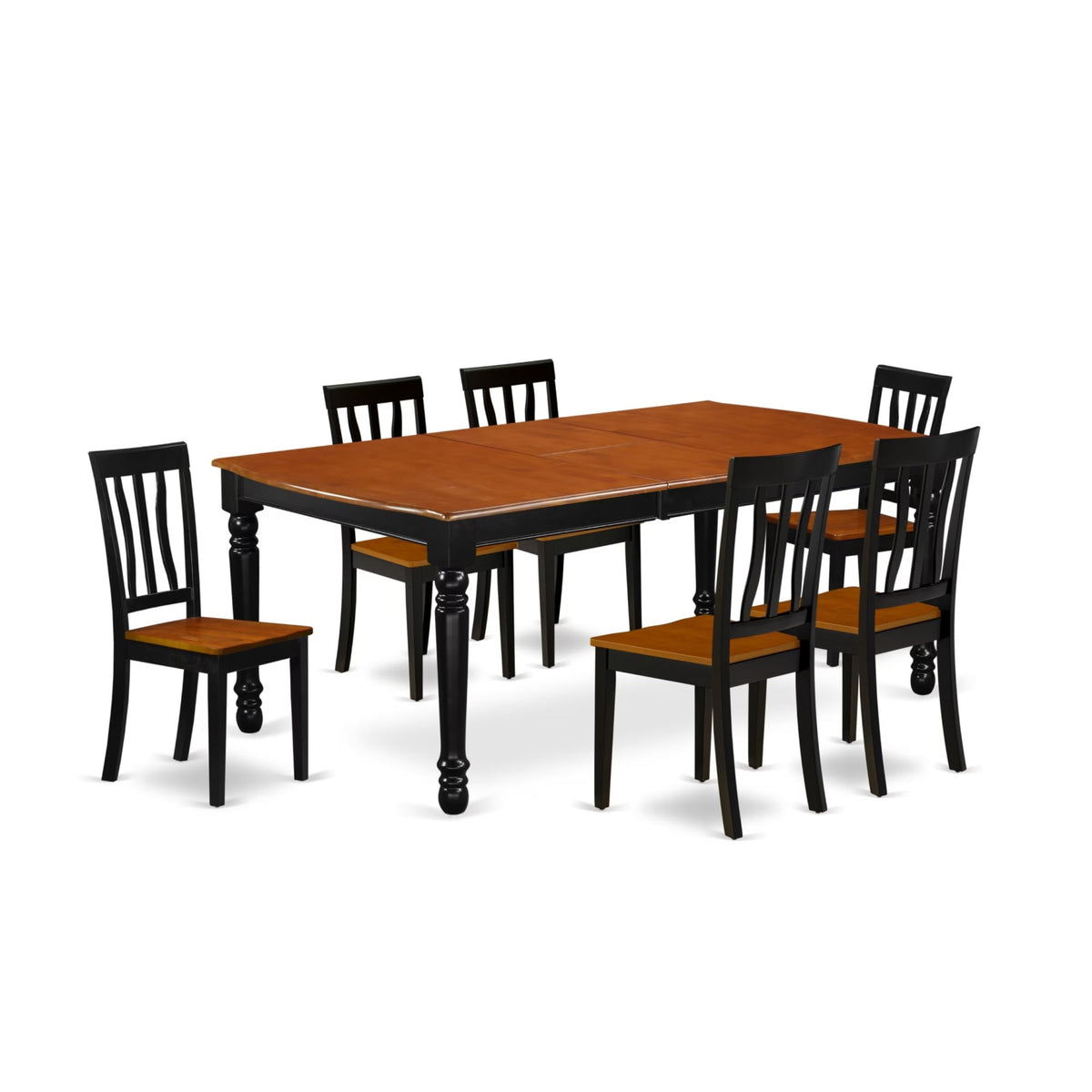 Casafoyer Doan7-Bch-W 7 Piece Modern Dining Table Set Consist Of A Rectangle Wooden Table With  Leaf And 6 Dining Chairs, 42X78 Inch, Black & Cherry