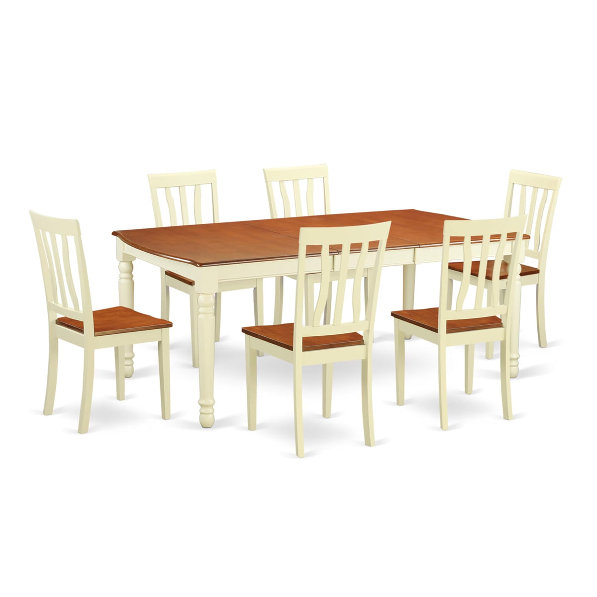 Casafoyer Doan7-Whi-W 7 Piece Kitchen Table Set Consist Of A Rectangle Dining Table With  Leaf And 6 Dining Room Chairs, 42X78 Inch, Buttermilk & Cherry