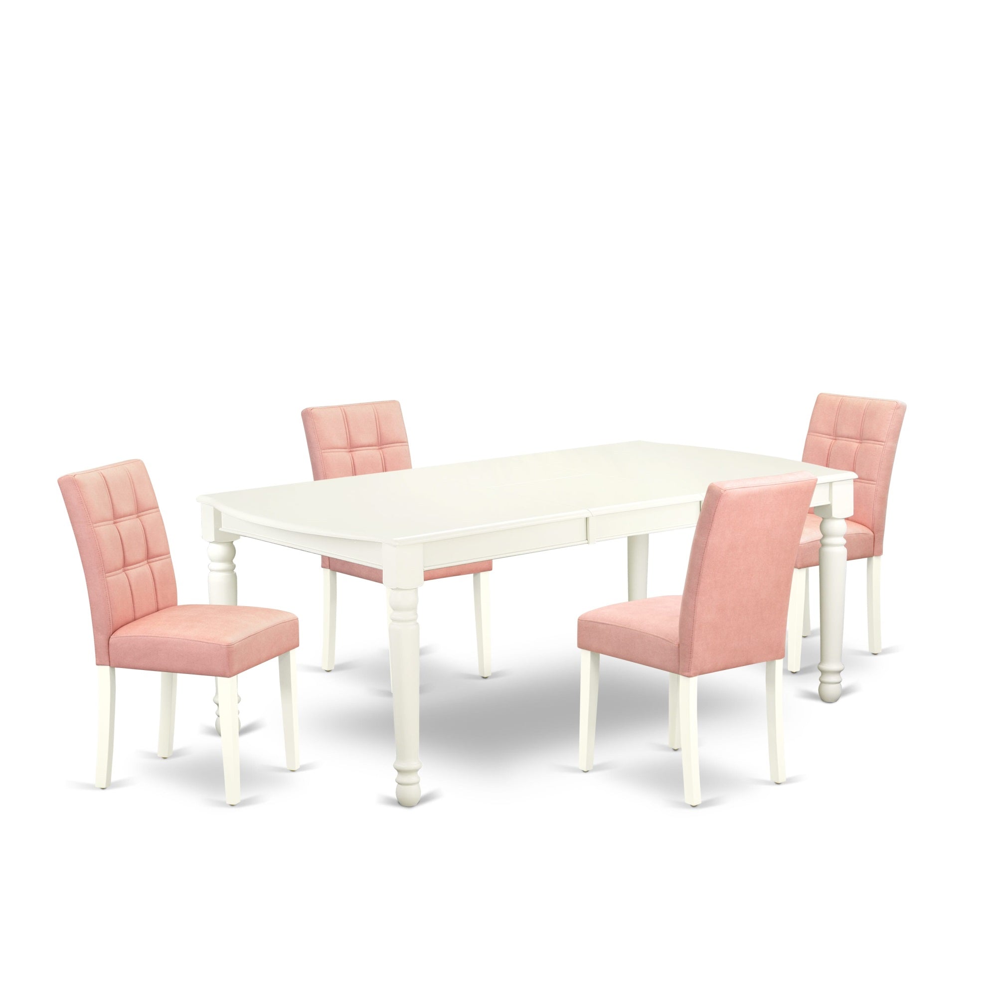 East West Furniture Doas5-Lwh-42 5 Piece Dining Table Set Includes A Kitchen Table And 4 Beige Red Faux Leather Dinner Chairs With Stylish Back- Linen White Finish