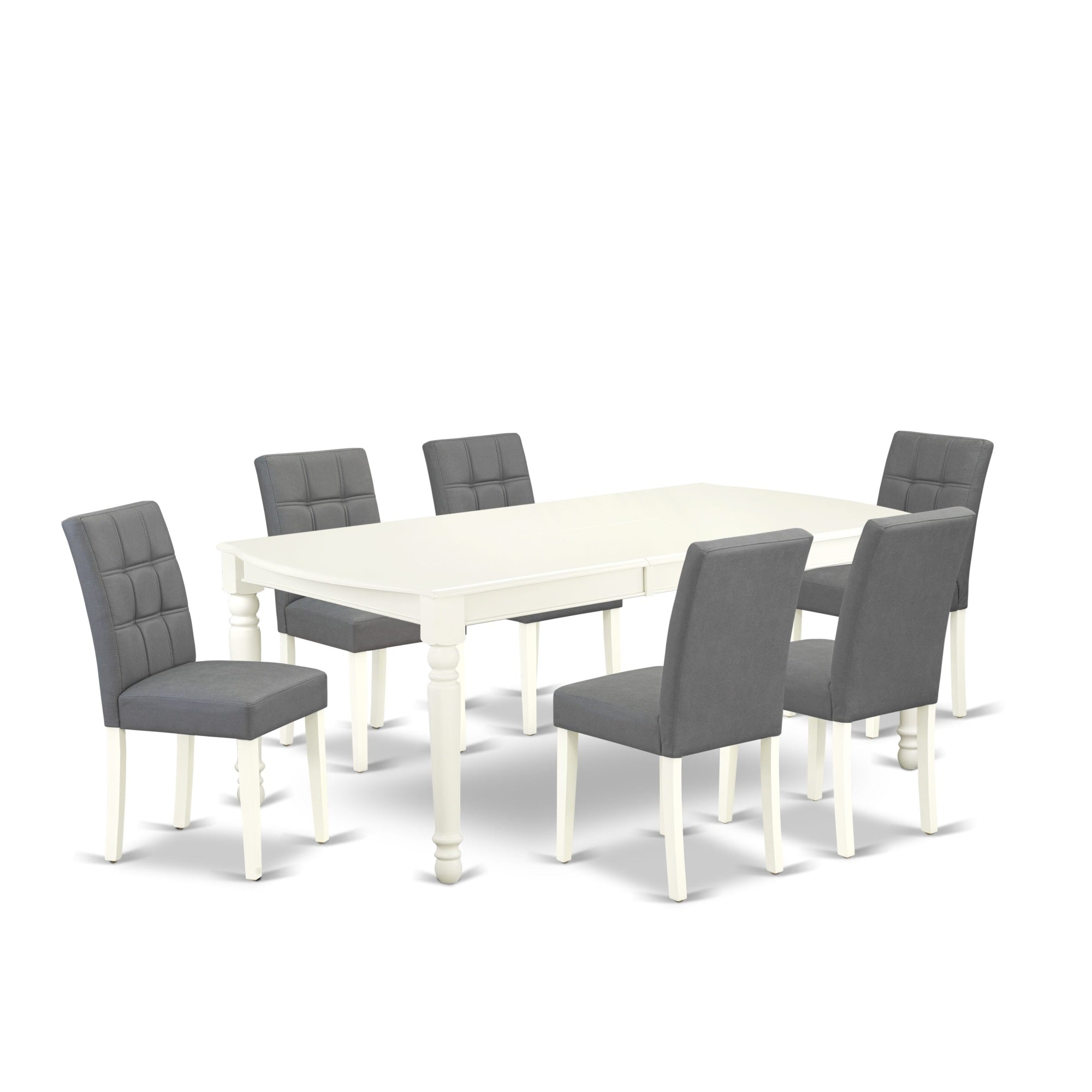 East West Furniture Doas7-Lwh-41 7 Piece Modern Dining Table Set Includes A Wood Table And 6 Platinum Gray Faux Leather Padded Chairs With Stylish Back- Linen White Finish