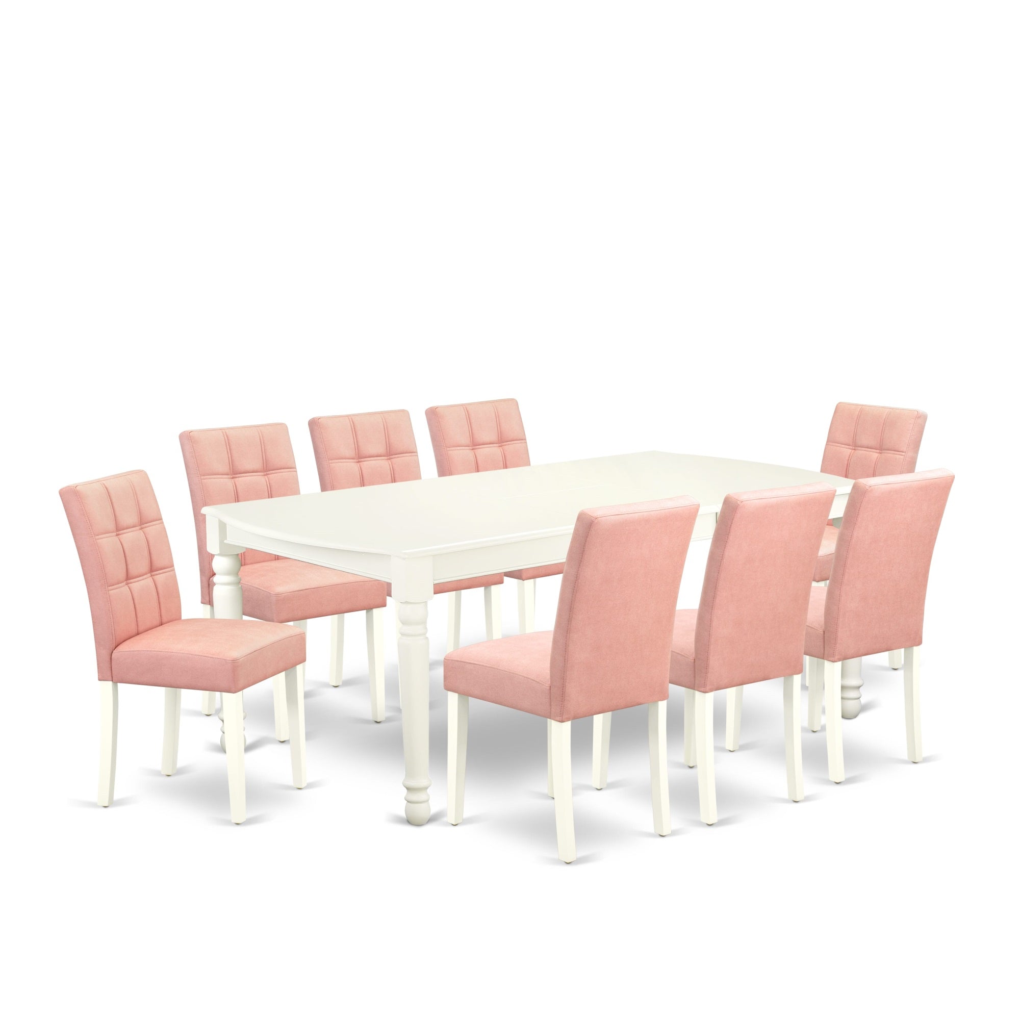 East West Furniture Doas9-Lwh-42 9 Piece Modern Dining Table Set Contain A Wooden Table And 8 Beige Red Faux Leather Parson Kitchen Chairs With Stylish Back- Linen White Finish