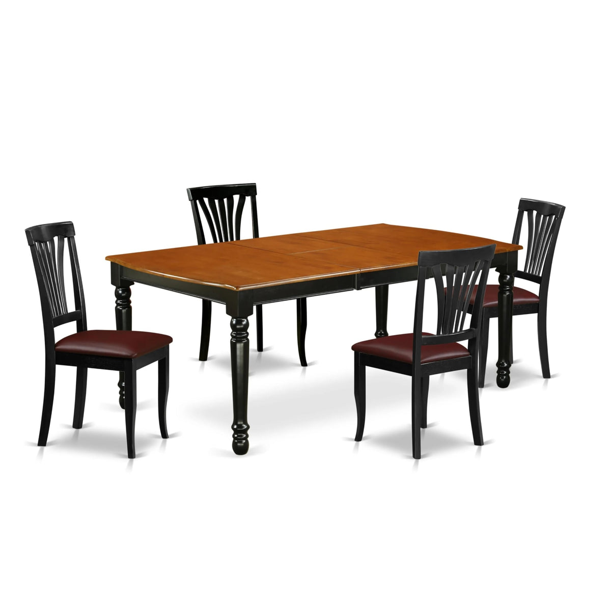 Casafoyer Doav5-Bch-Lc 5 Piece Modern Dining Table Set Includes A Rectangle Wooden Table With  Leaf And 4 Faux Leather Upholstered Chairs, 42X78 Inch, Black & Cherry