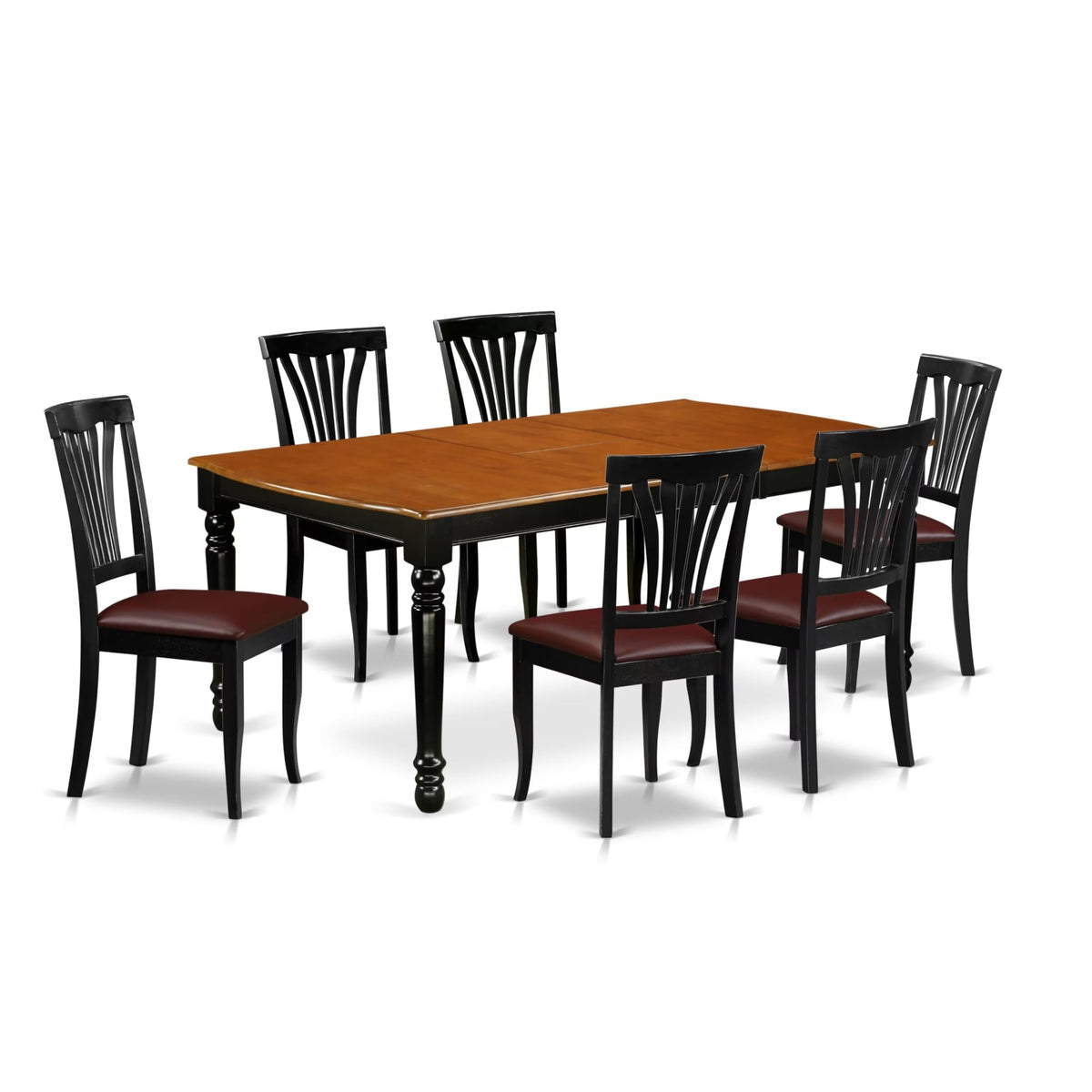 Casafoyer Doav7-Bch-Lc 7 Piece Kitchen Table & Chairs Set Consist Of A Rectangle  Leaf Dining Table And 6 Faux Leather Upholstered Chairs, 42X78 Inch, Black & Cherry