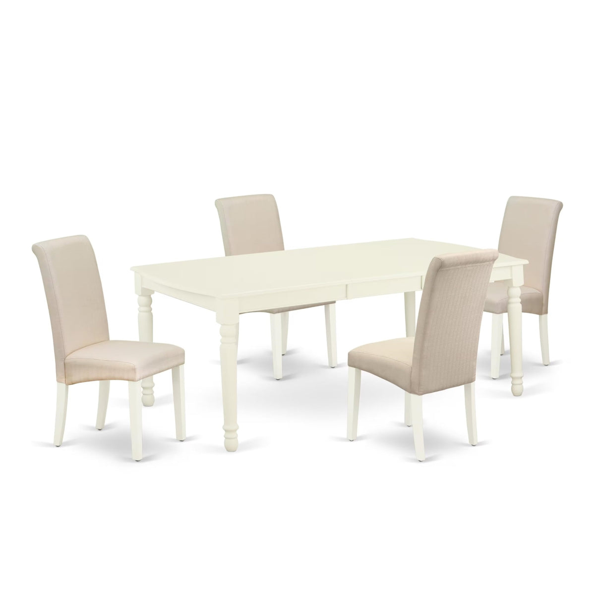 Casafoyer Doba5-Lwh-01 5 Piece Dining Table Set For 4 Includes A Rectangle Kitchen Table With  Leaf And 4 Cream Linen Fabric Parson Dining Chairs, 42X78 Inch, Linen White