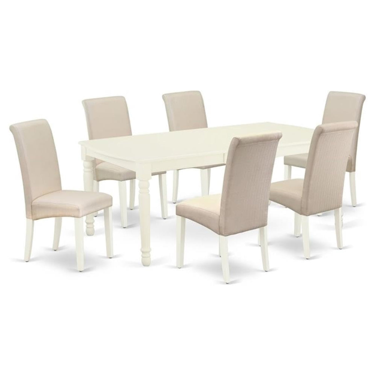 Casafoyer Doba7-Lwh-01 7 Piece Kitchen Table Set Consist Of A Rectangle Dining Table With  Leaf And 6 Cream Linen Fabric Parson Dining Chairs, 42X78 Inch, Linen White