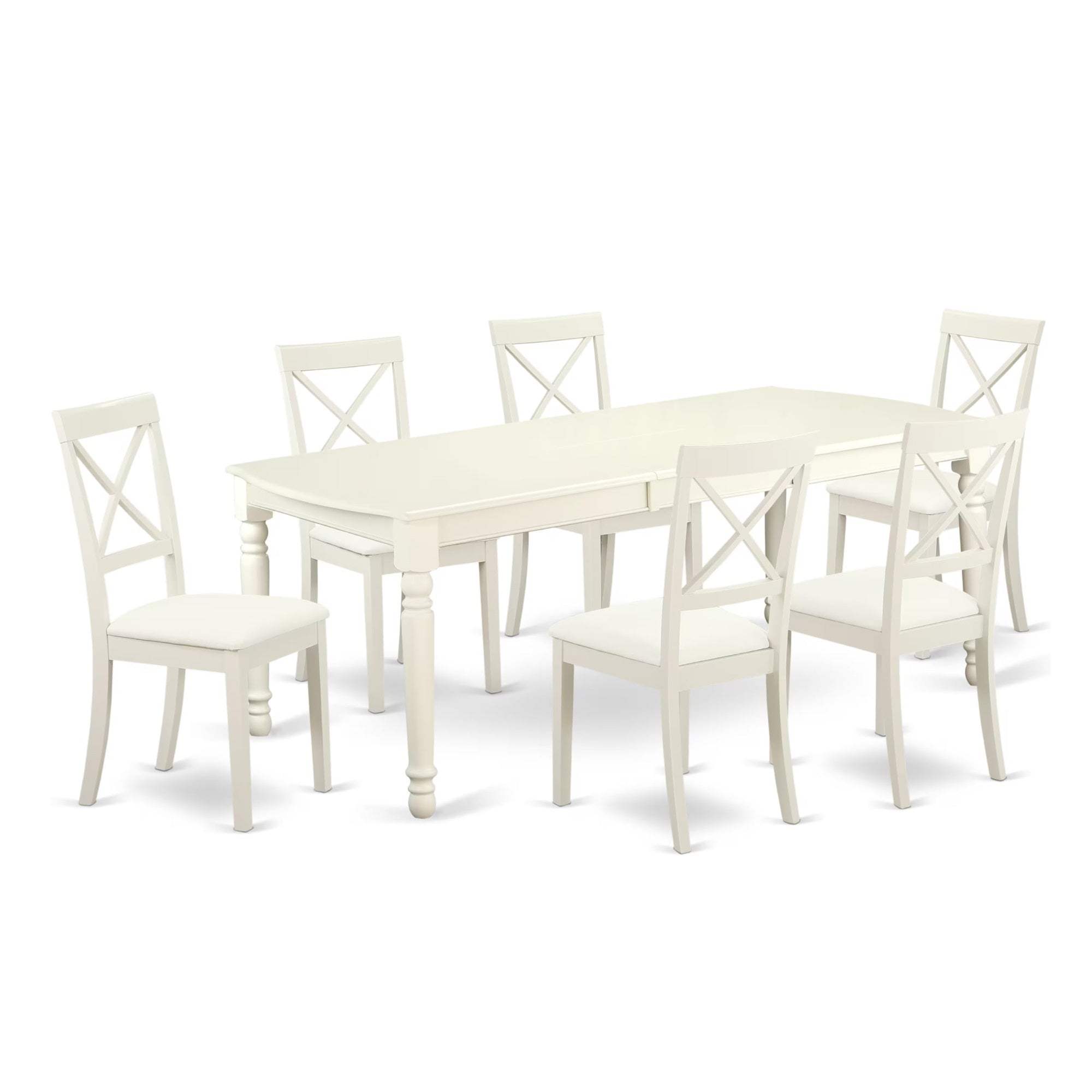 Casafoyer Dobo7-Lwh-Lc 7 Piece Kitchen Table Set Consist Of A Rectangle Dining Table With  Leaf And 6 Faux Leather Dining Room Chairs, 42X78 Inch, Linen White