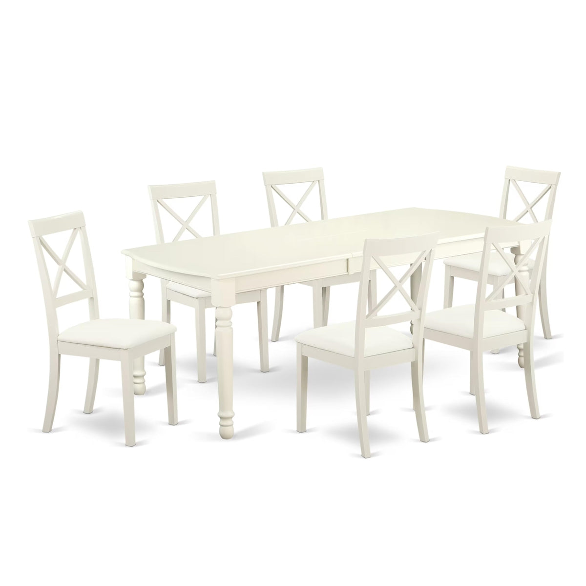 Casafoyer Dobo7-Lwh-Lc 7 Piece Kitchen Table Set Consist Of A Rectangle Dining Table With  Leaf And 6 Faux Leather Dining Room Chairs, 42X78 Inch, Linen White