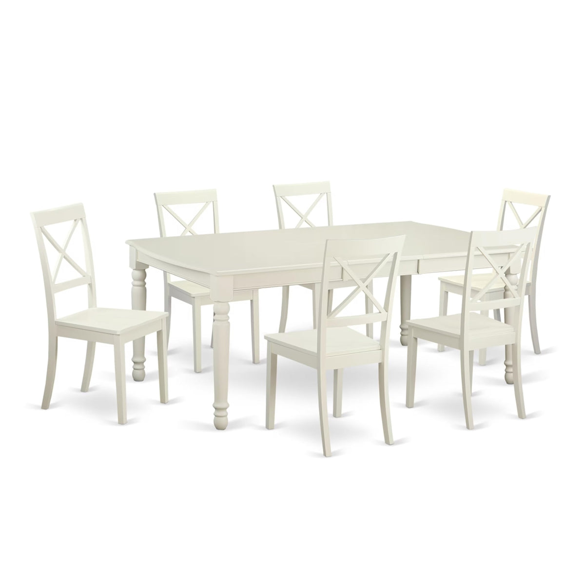 Casafoyer Dobo7-Lwh-W 7 Piece Kitchen Table & Chairs Set Consist Of A Rectangle Dining Room Table With  Leaf And 6 Solid Wood Seat Chairs, 42X78 Inch, Linen White