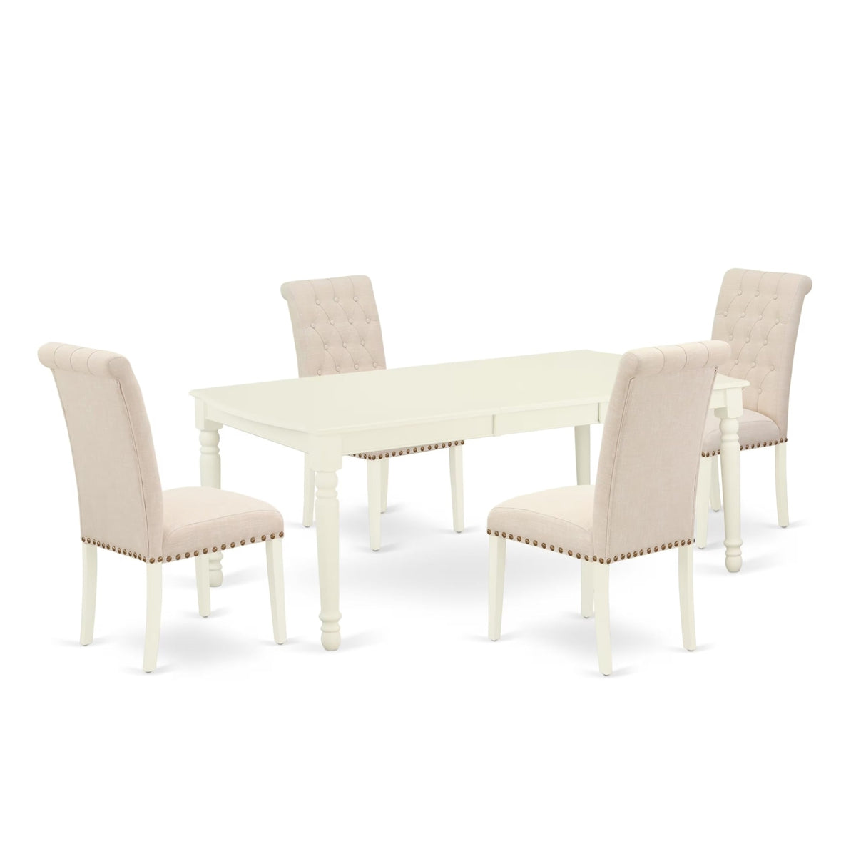 Casafoyer Dobr5-Lwh-02 5 Piece Dining Set Includes A Rectangle Dining Room Table With  Leaf And 4 Light Beige Linen Fabric Upholstered Chairs, 42X78 Inch, Linen White