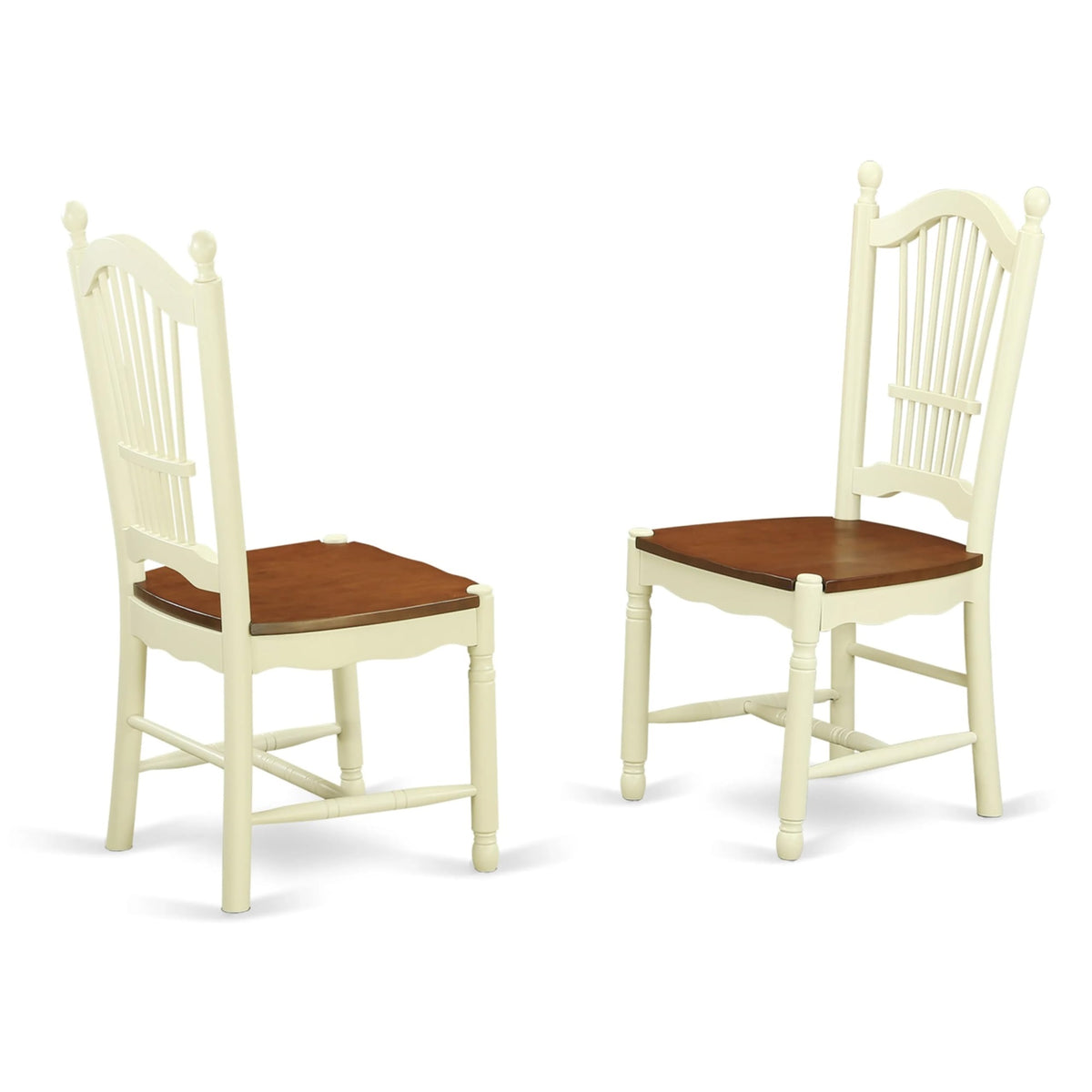 Casafoyer Doc-Whi-W Dover Dinette Chairs - Slat Back Wooden Seat Dining Chairs, Set Of 2, Buttermilk & Cherry