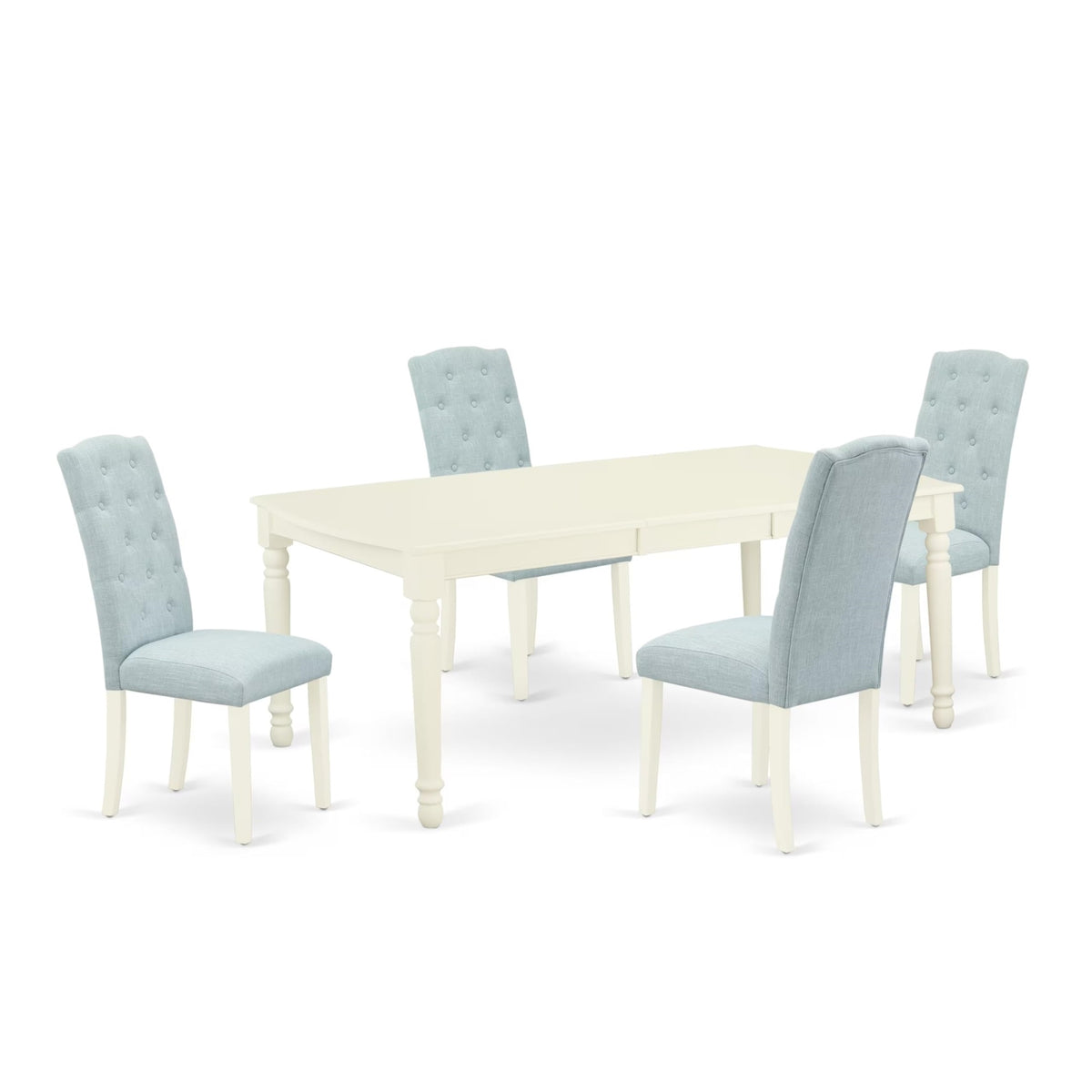 Casafoyer Doce5-Lwh-15 5 Piece Dining Set Includes A Rectangle Dining Room Table With  Leaf And 4 Baby Blue Linen Fabric Upholstered Chairs, 42X78 Inch, Linen White