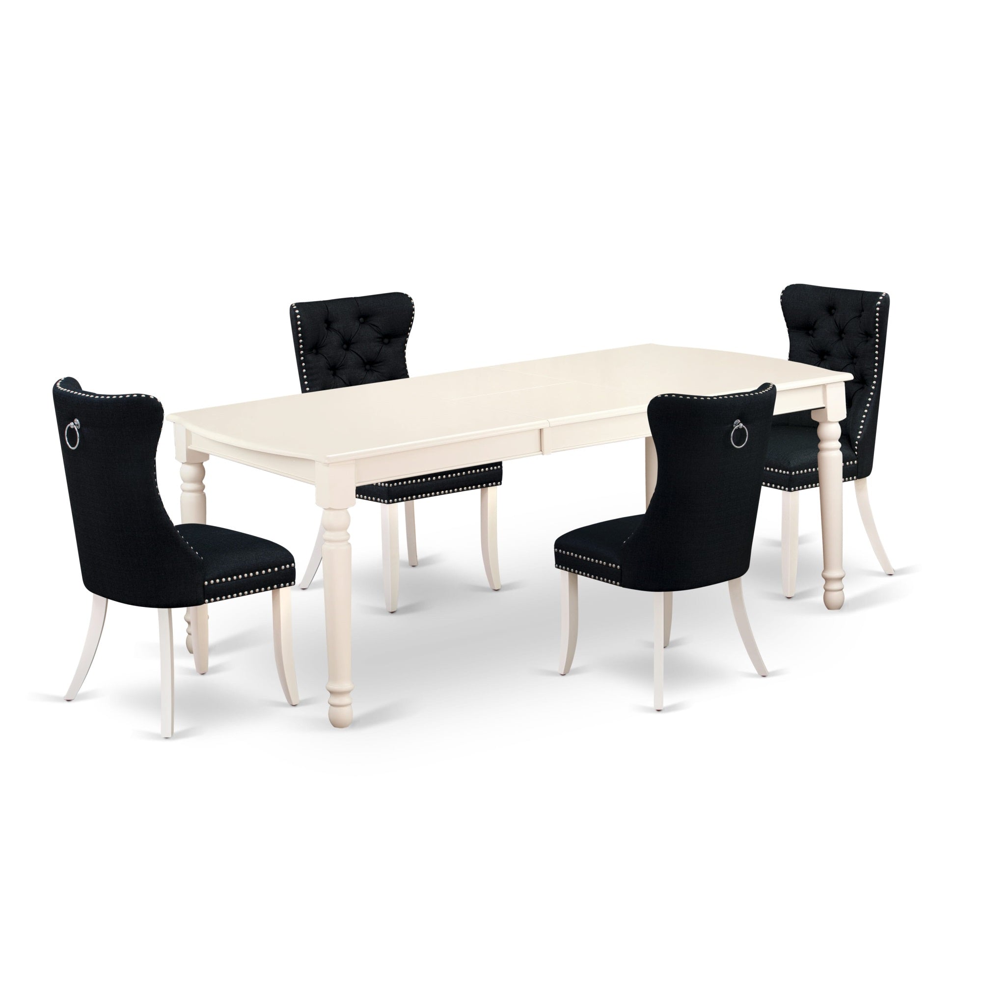 East West Furniture Doda5-Lwh-24 5 Piece Dining Table Set Includes A Rectangle Wooden Table With Butterfly Leaf And 4 Upholstered Chairs, 42X78 Inch, Linen White