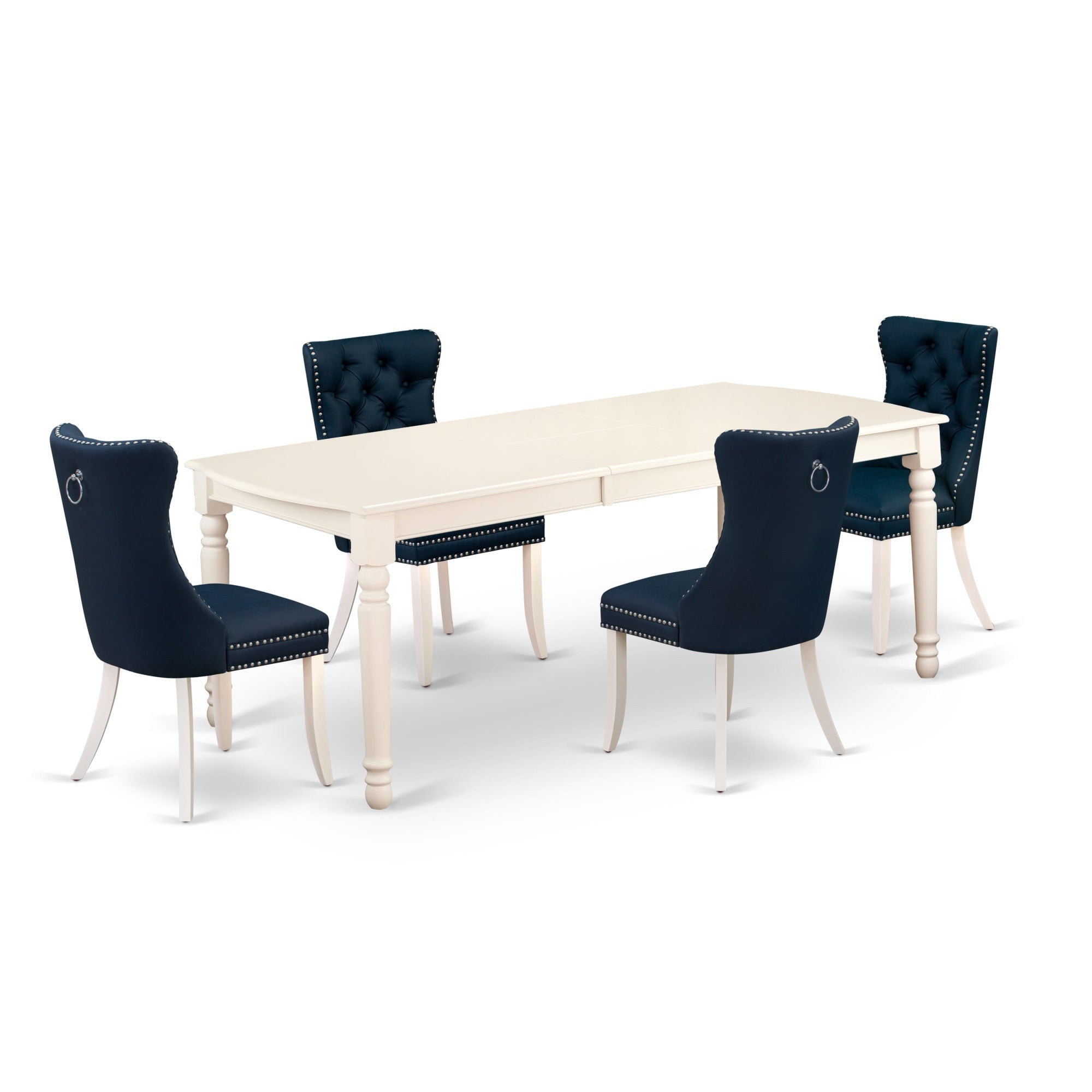 East West Furniture Doda5-Lwh-29 5 Piece Kitchen Set Consists Of A Rectangle Dining Table With Butterfly Leaf And 4 Upholstered Chairs, 42X78 Inch, Linen White