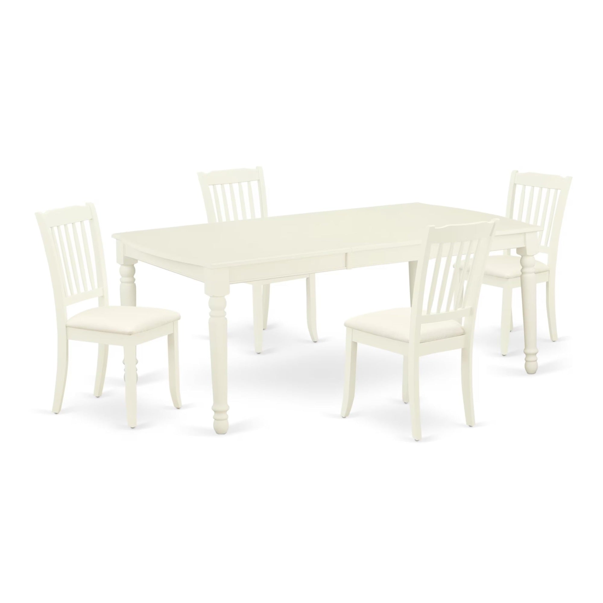 Casafoyer Dover 5 Piece Modern Set Includes A Rectangle Wooden Table With  Leaf And 4 Fabric Dining Room Chairs, 42X78 Inch, Linen White