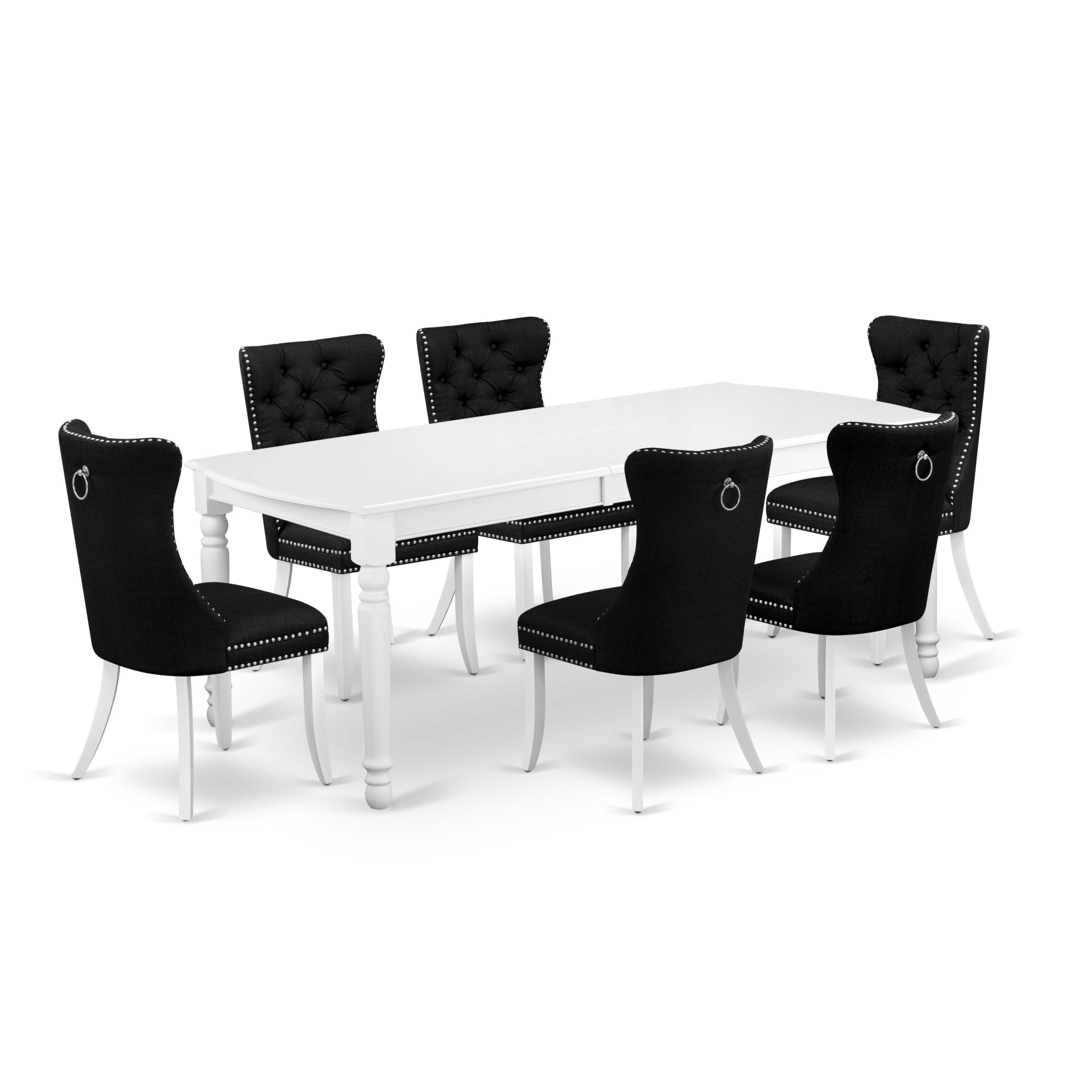 East West Furniture Doda7-Lwh-24 7 Piece Dining Set Consists Of A Rectangle Kitchen Table With Butterfly Leaf And 6 Upholstered Chairs, 42X78 Inch, Linen White
