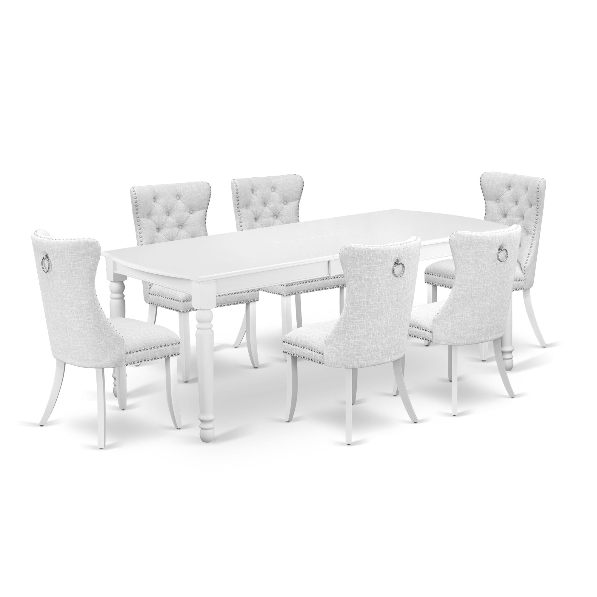 East West Furniture Doda7-Lwh-32 7 Piece Dining Set Includes A Rectangle Kitchen Table With Butterfly Leaf And 6 Upholstered Chairs, 42X78 Inch, Linen White