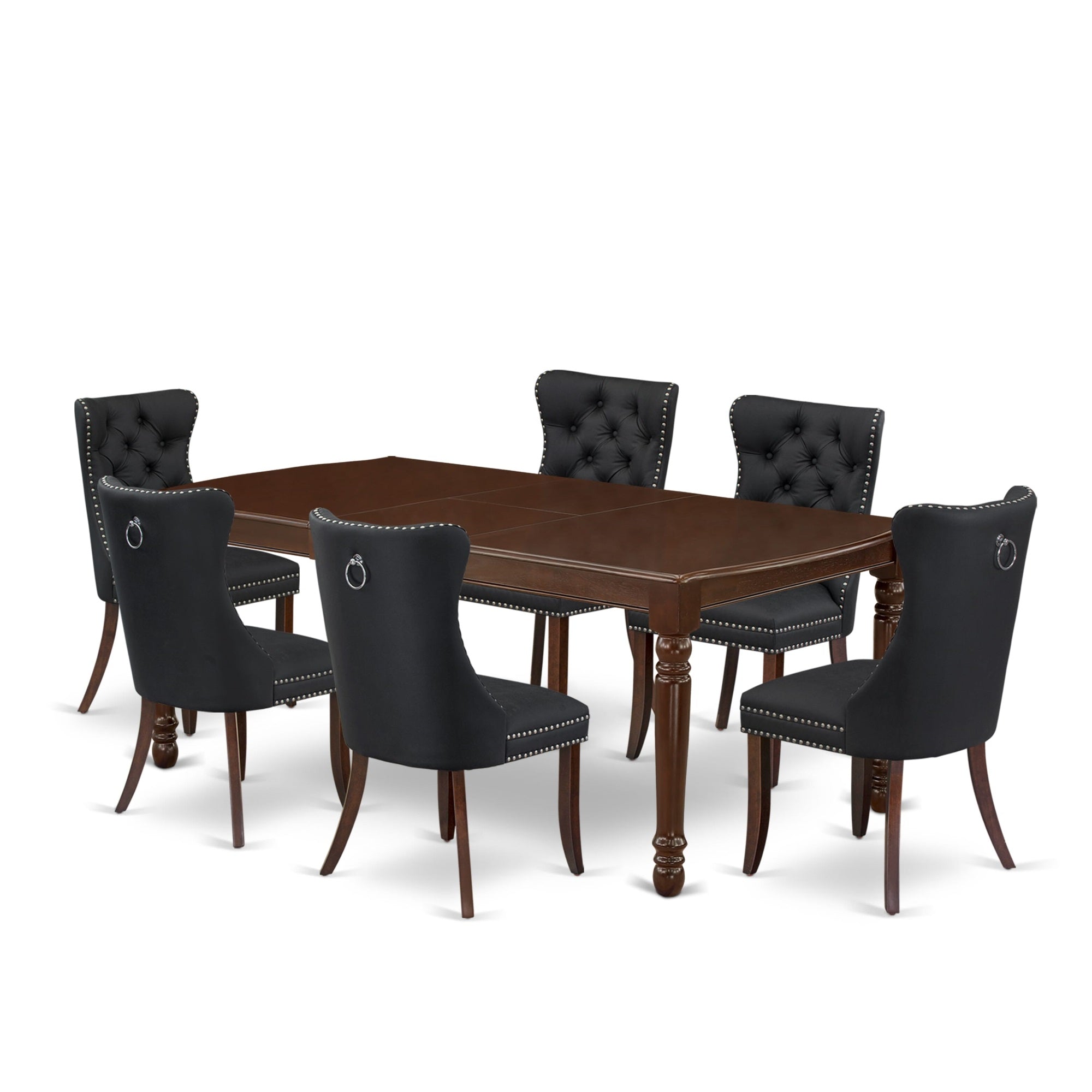 East West Furniture Doda7-Mah-12 7 Piece Dinette Set Includes A Rectangle Dining Table With Butterfly Leaf And 6 Upholstered Chairs, 42X78 Inch, Mahogany